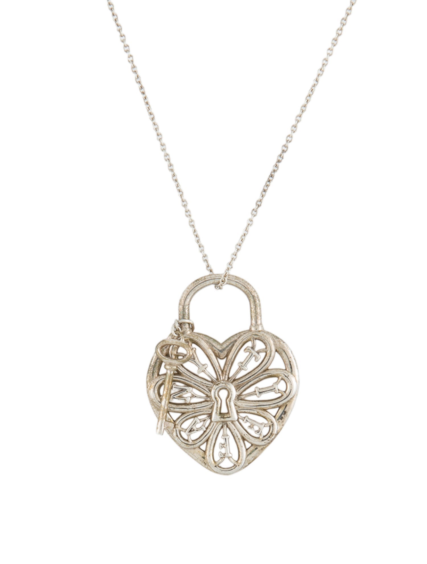 Tiffany & Co. Filigree Heart Lock & Key Pendant Necklace