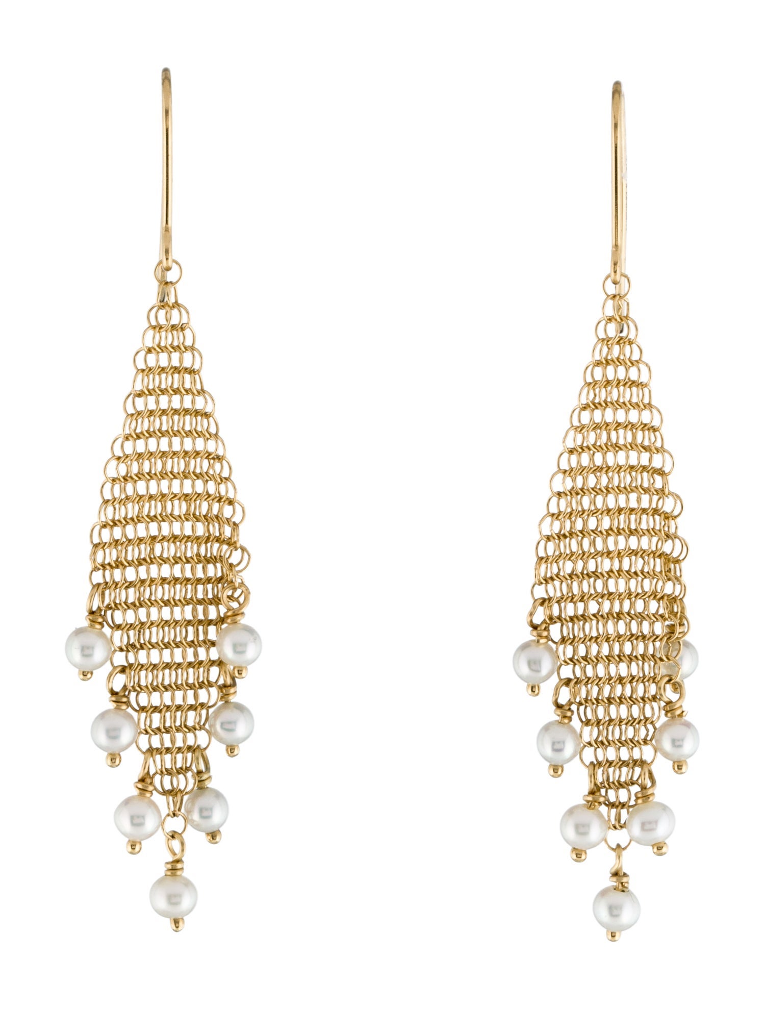 Tiffany & Co. 18K Pearl Mesh Fringe Earrings