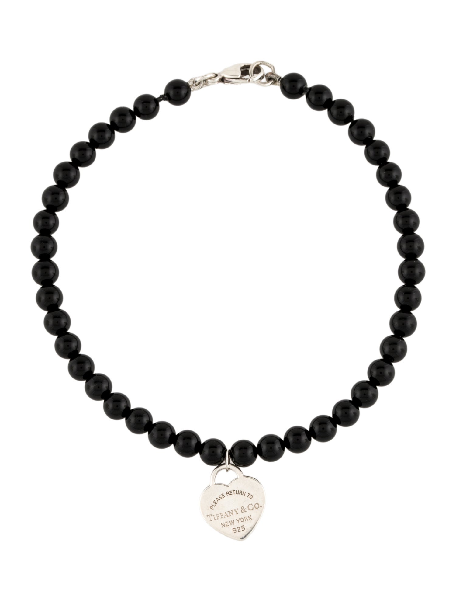 Tiffany & Co. Onyx Heart Tag Charm Bead BRacelet