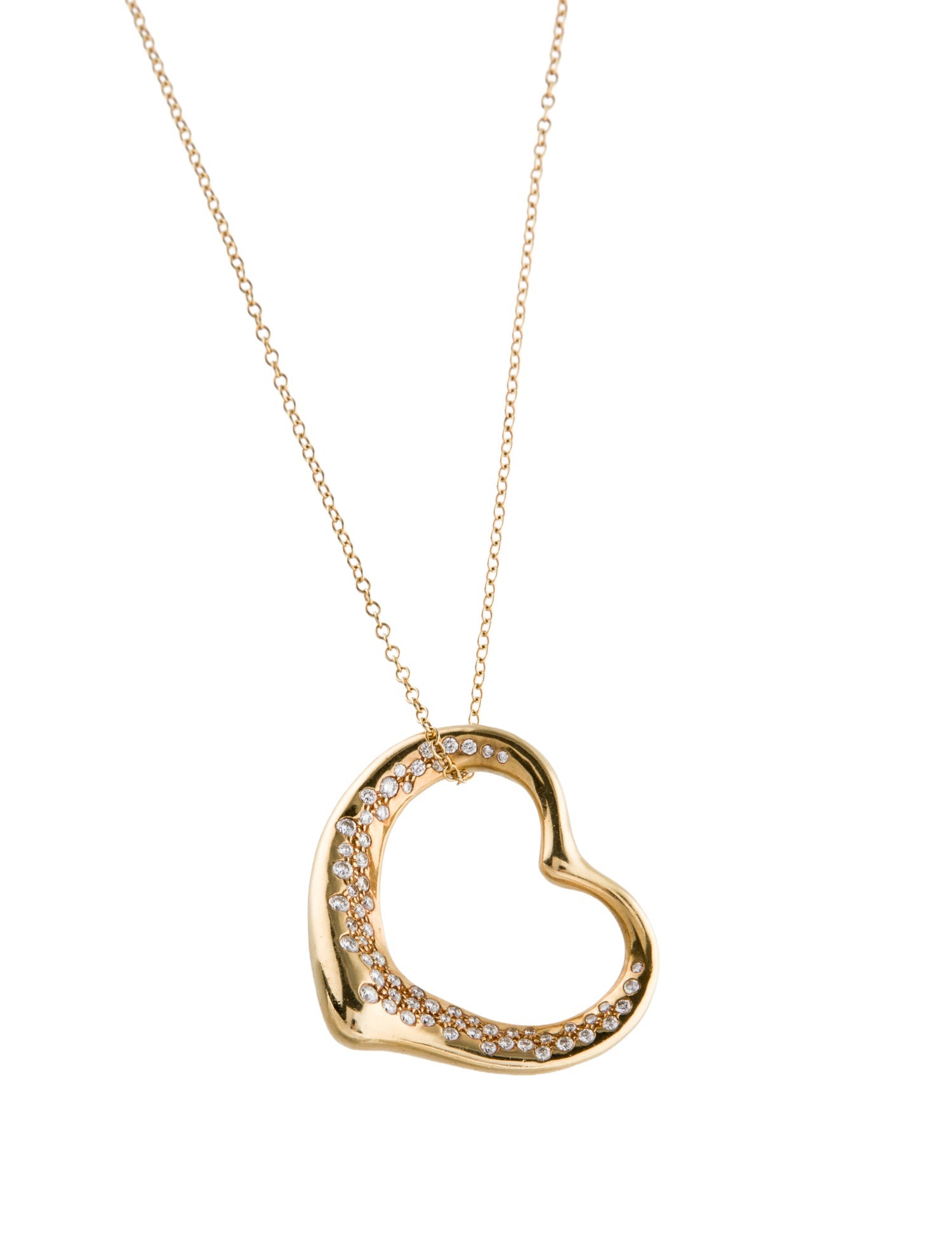 Tiffany & Co. Vintage 18K Diamond Open Heart Pendant Necklace