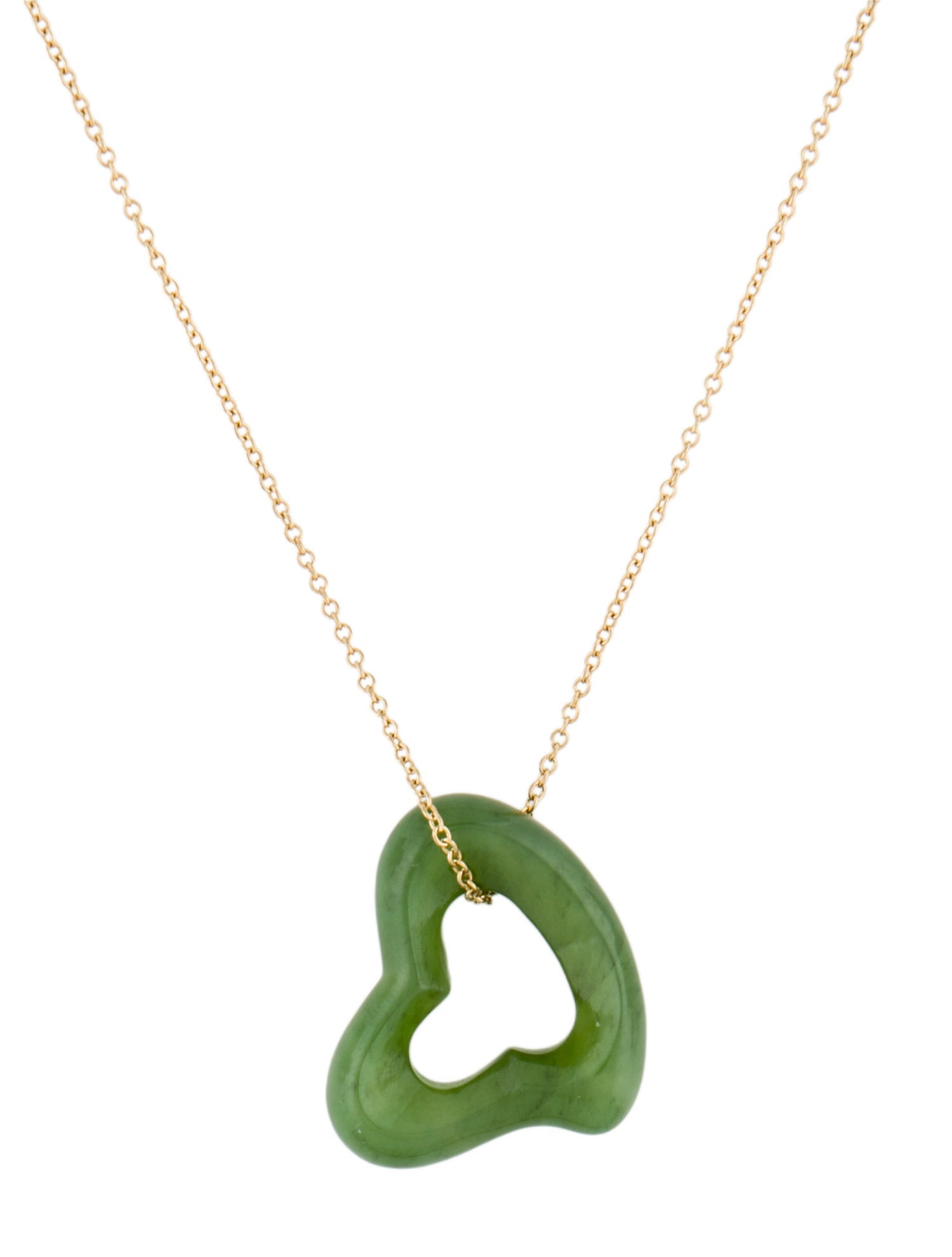 Tiffany & Co. 18K Nephrite Open Heart Pendant Necklace
