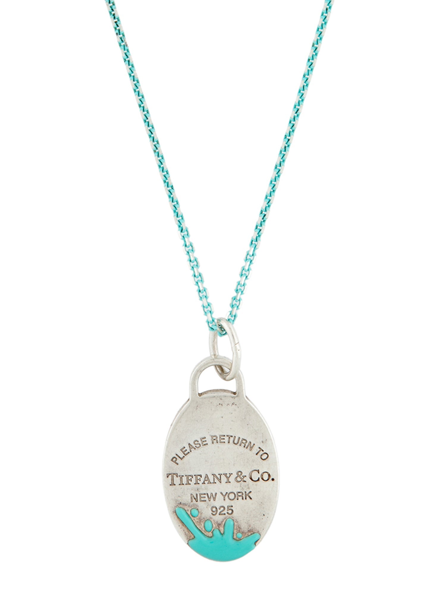 Tiffany & Co. Enamel Color Splash Oval Tag Pendant Sparkle Necklace