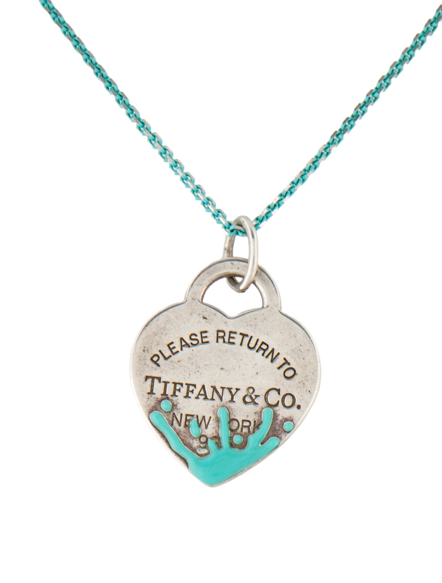 Tiffany & Co. Enamel Color Splash Heart Tag Pendant Necklace w/ Coated Chain