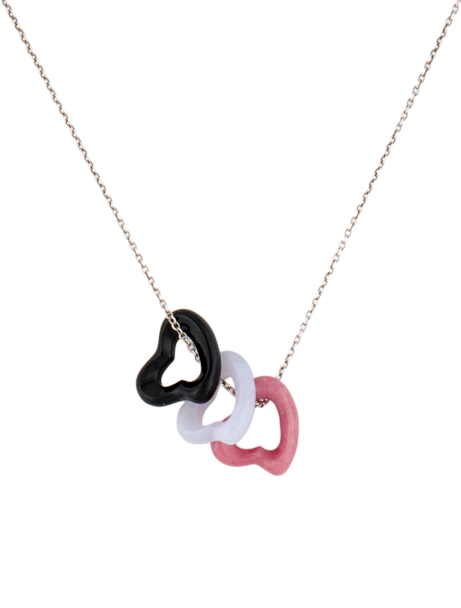 Tiffany & Co. Rhodonite, Blue Lace Agate & Onyx Mini Open Heart Pendant Necklace