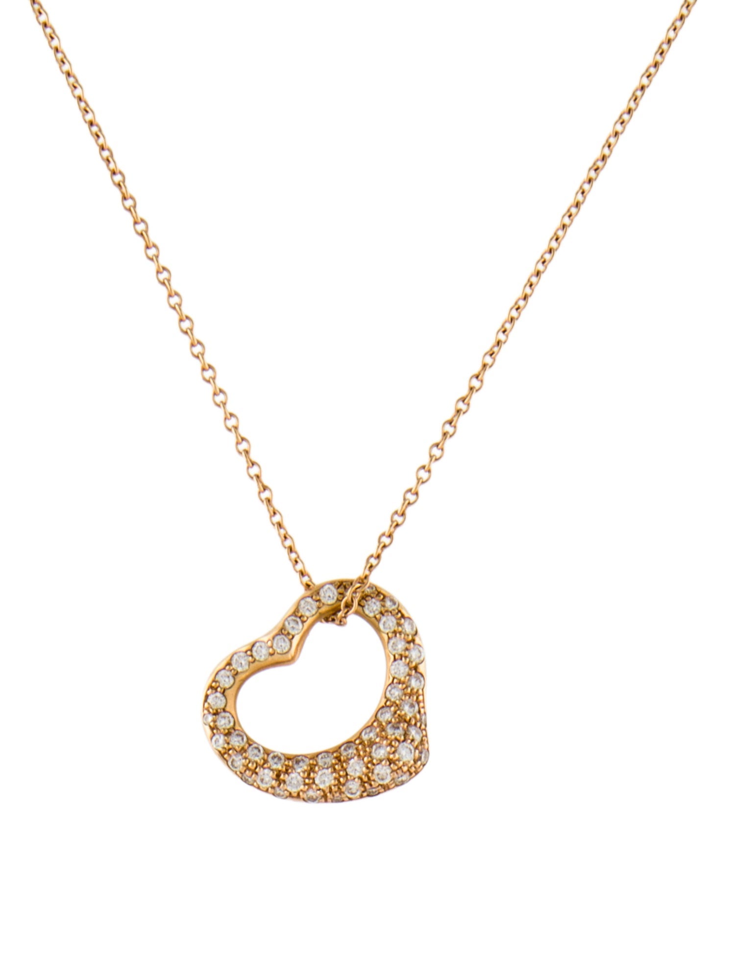 Tiffany & Co. 18K Diamond Open Heart Pendant Necklace