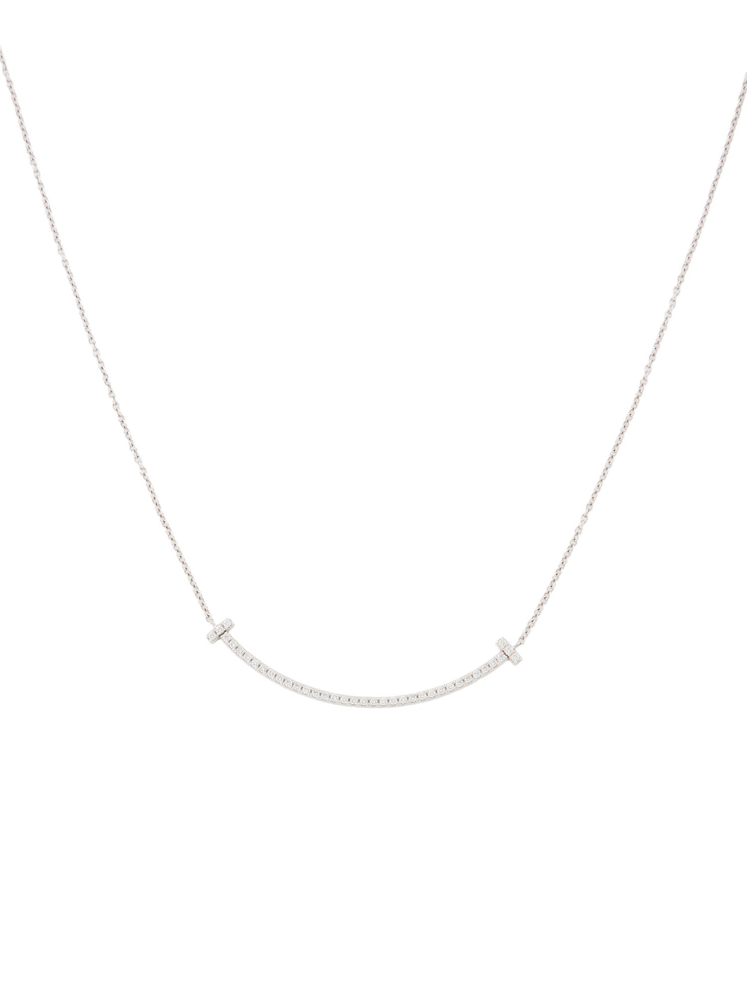 Tiffany & Co. 18K Diamond T Smile Pendant Necklace, Small
