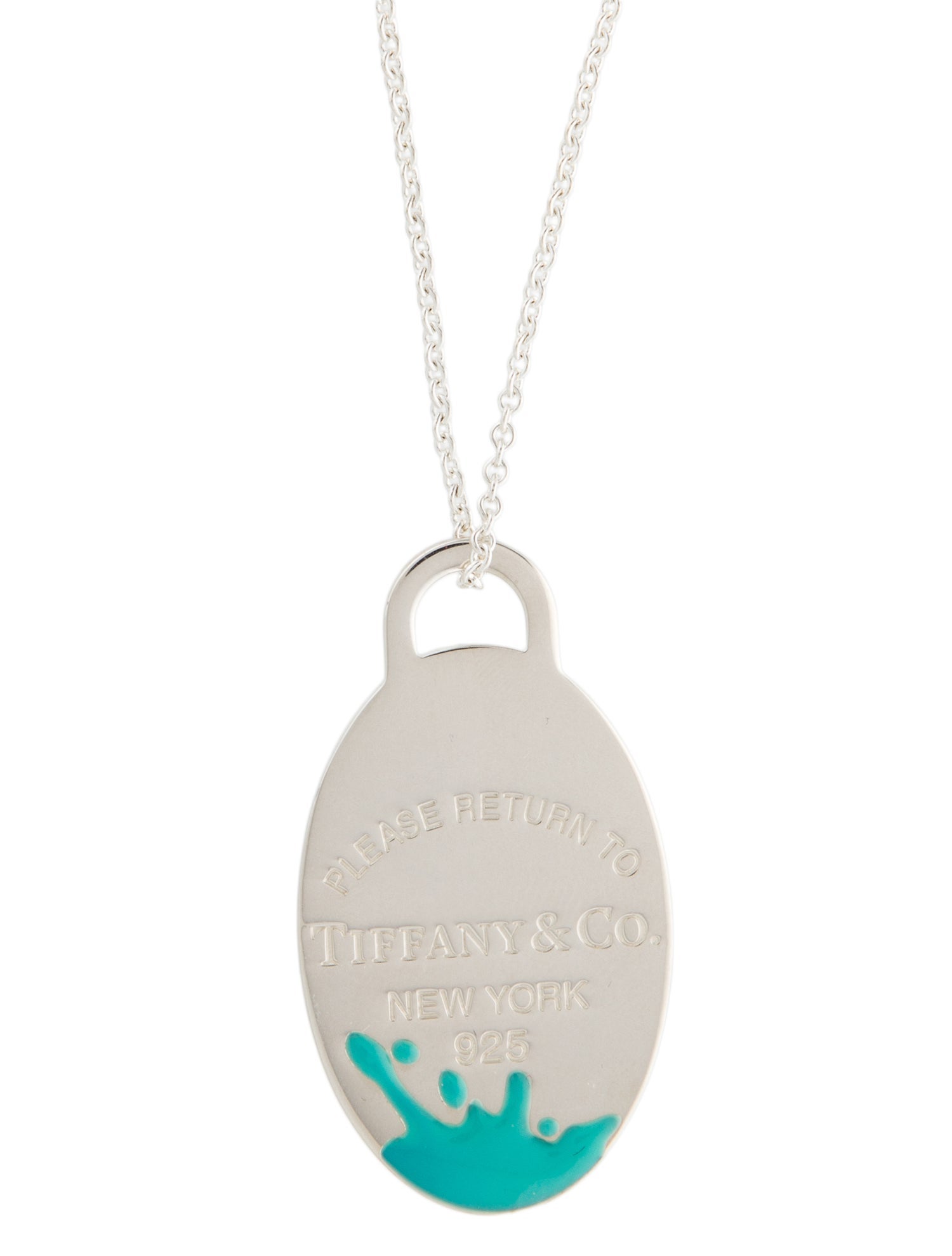 Tiffany & Co. Enamel Color Splash Oval Tag Pendant w/ Mixed Bead Chain Necklace