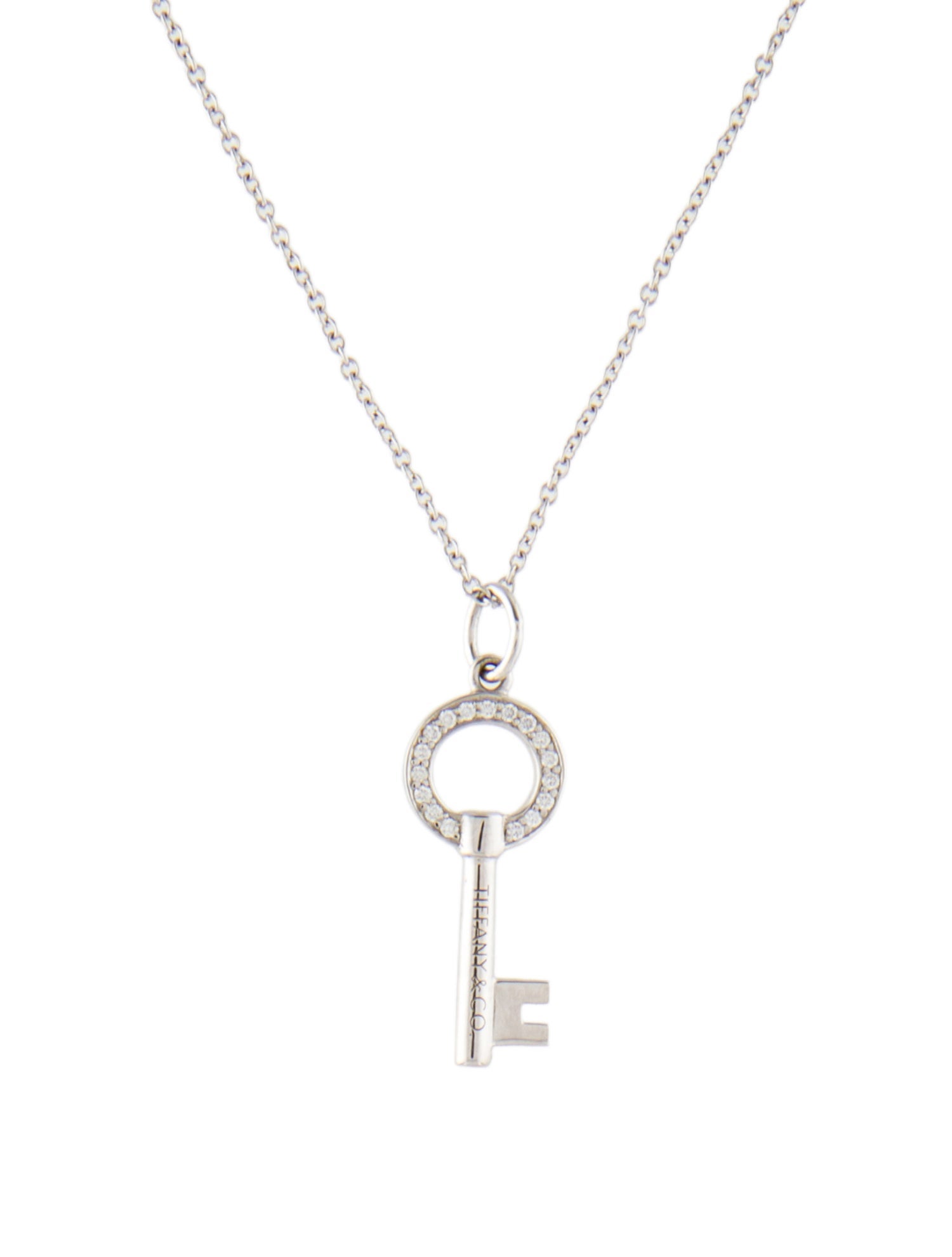 Tiffany & Co. 18K Diamond Modern Keys Open Round Key Pendant Necklace