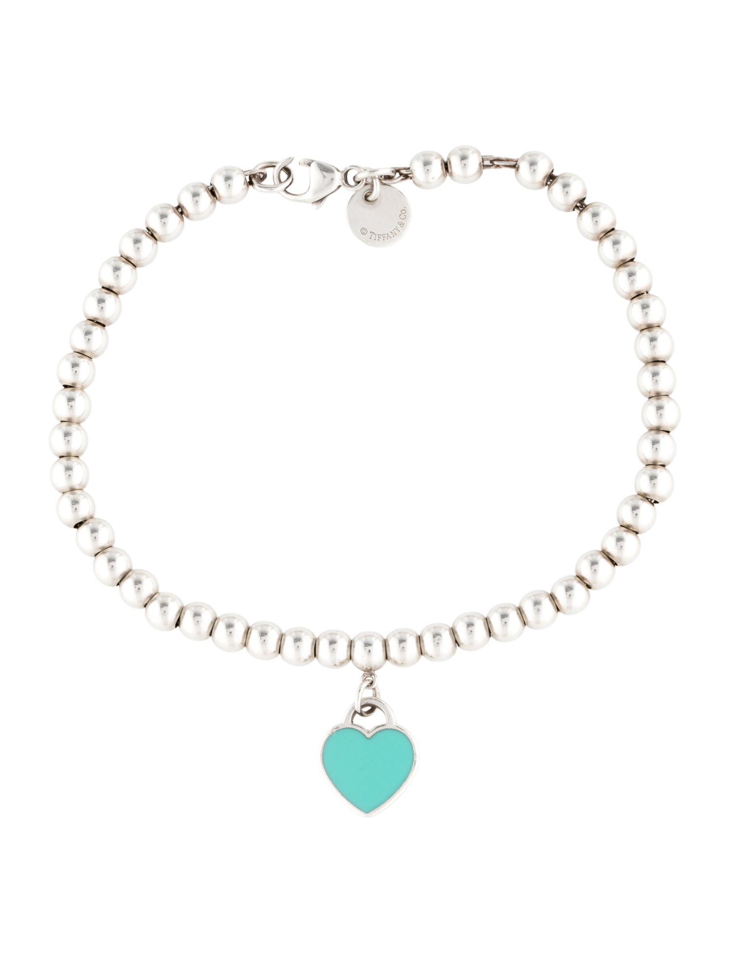 Tiffany & Co. Diamond & Enamel Heart Tag Bead Bracelet