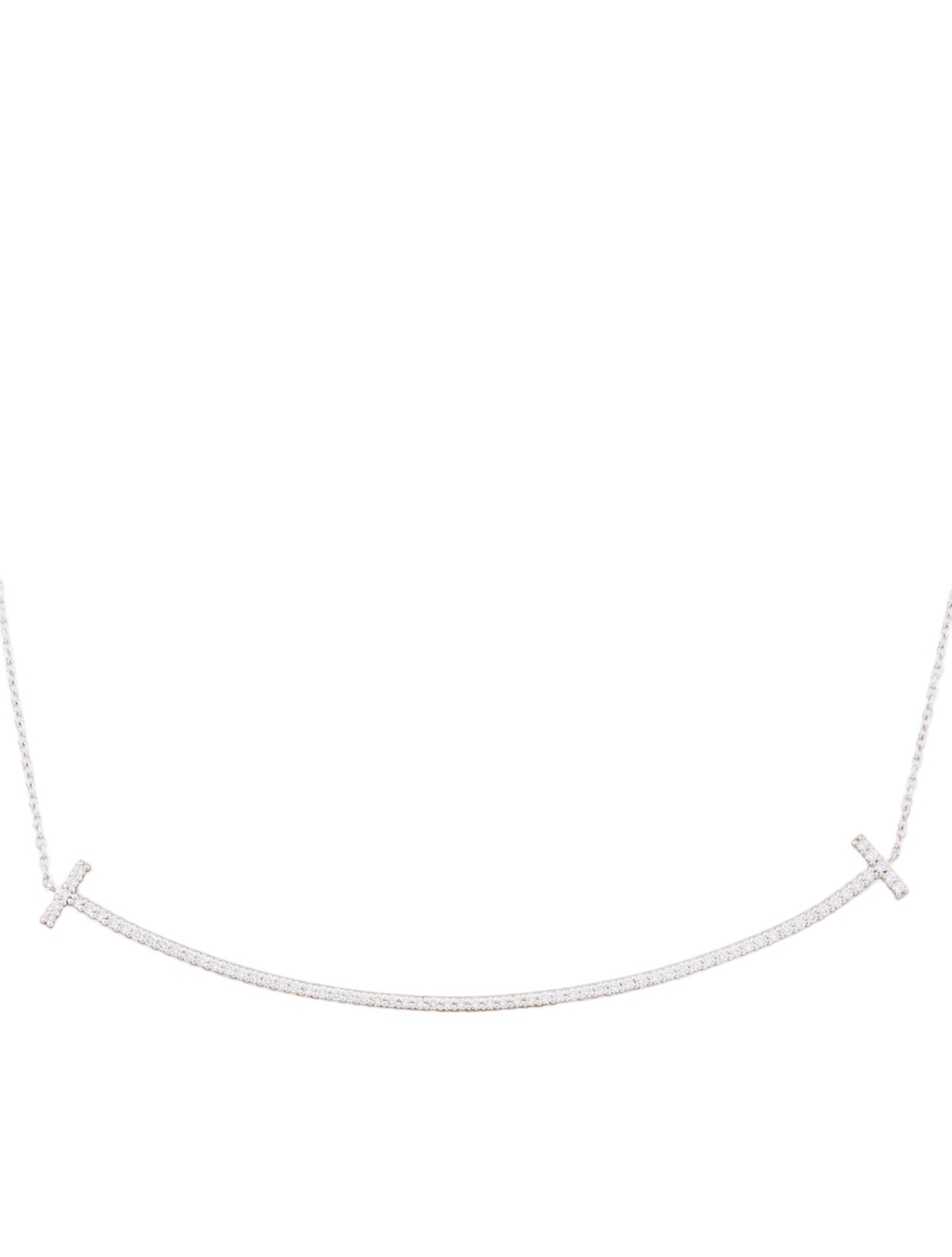 Tiffany & Co. 18k Diamond T Smile Pendant Necklace