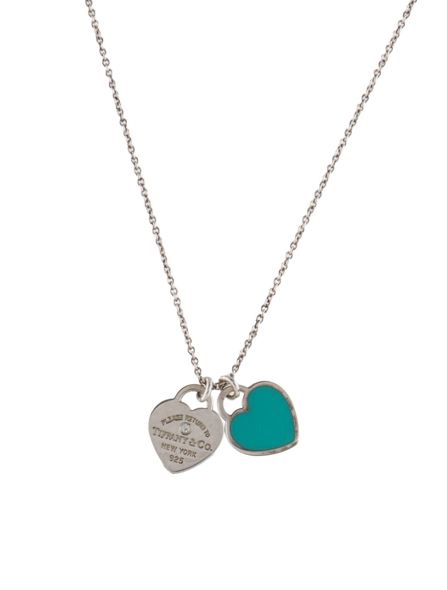 Tiffany & Co. Diamond & Enamel Double Heart Tag Pendant Necklace
