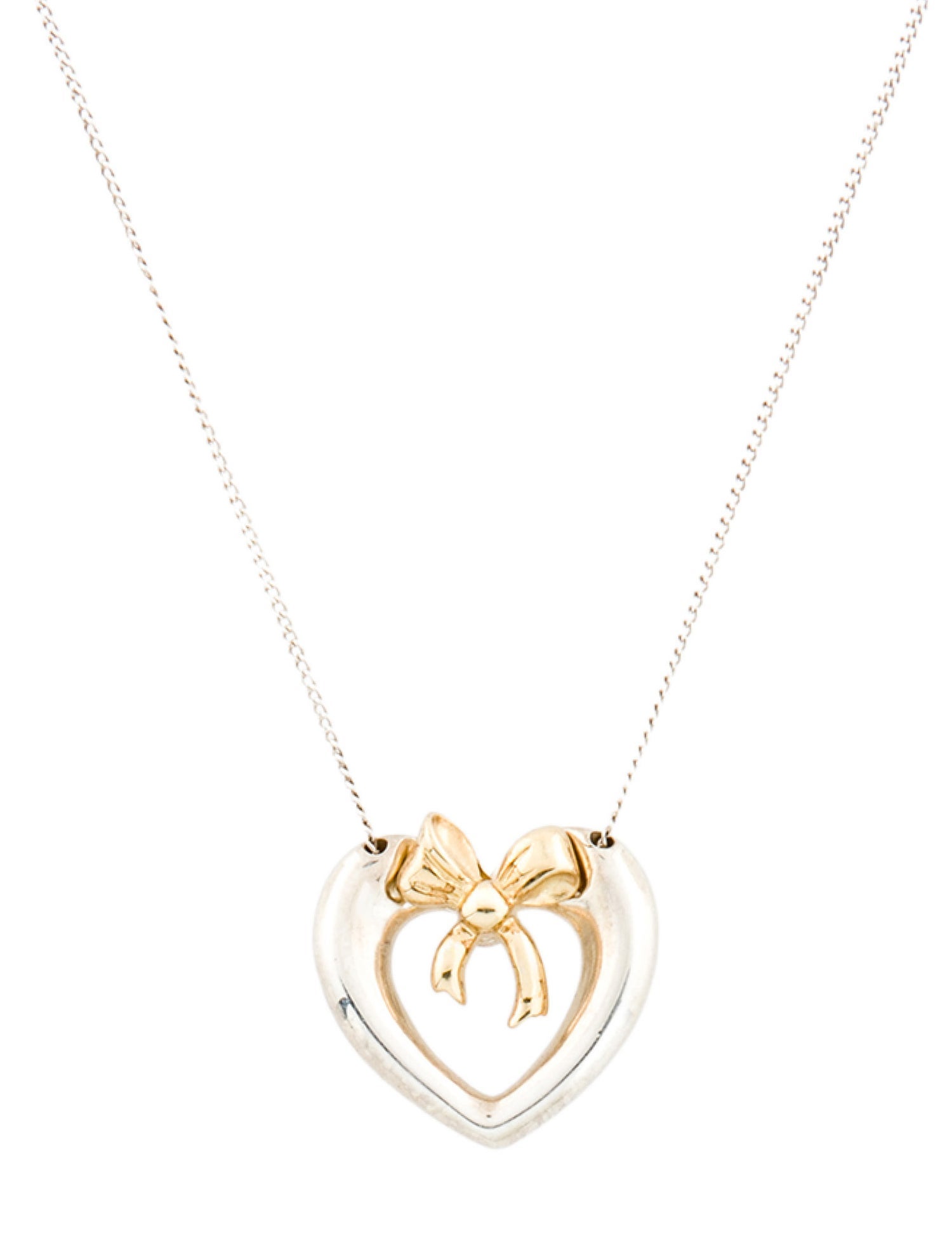 Tiffany & Co. Vintage Two-Tone Heart and Bow Pendant Necklace
