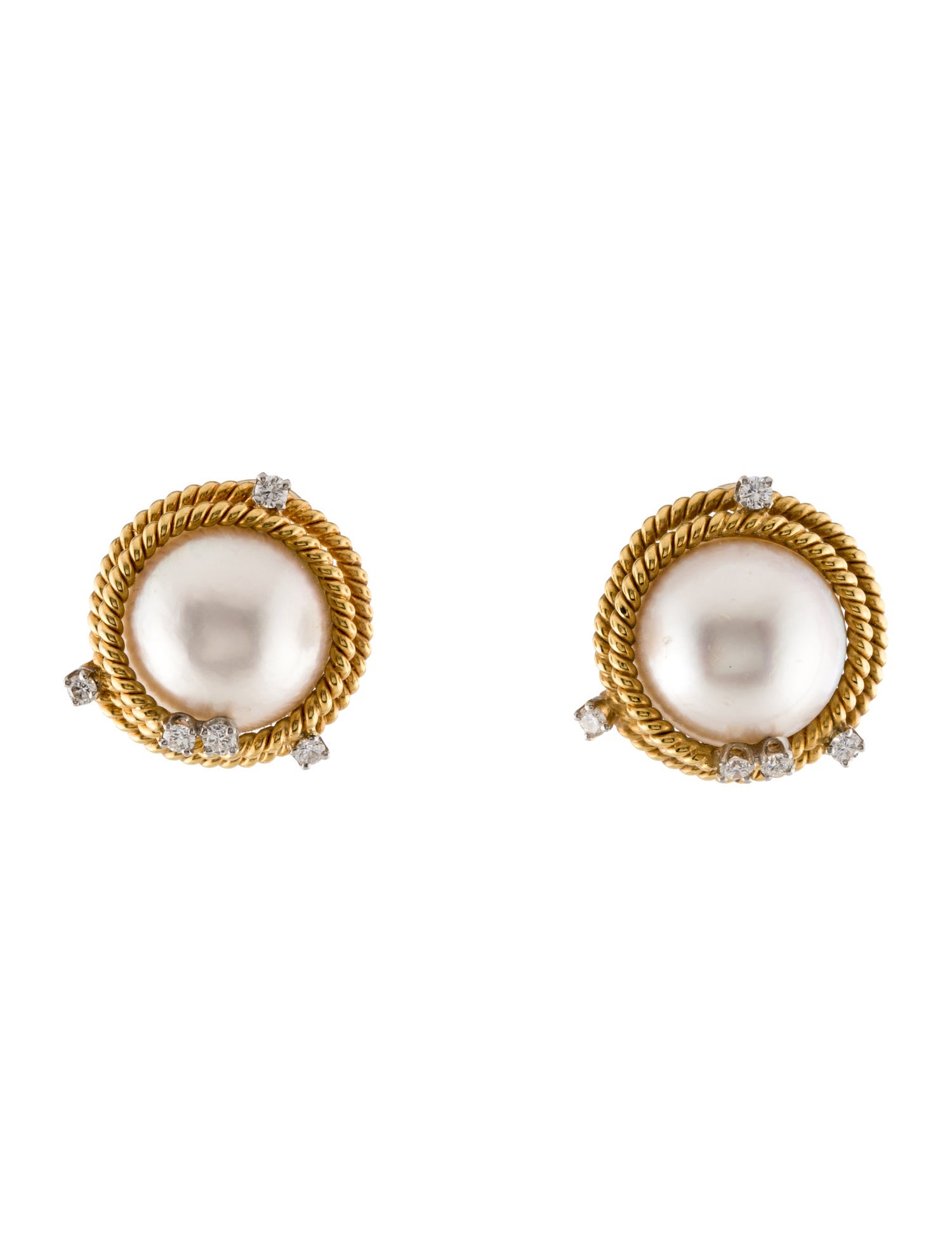 Tiffany & Co. 18K Pearl & Diamond Clip-On Earrings