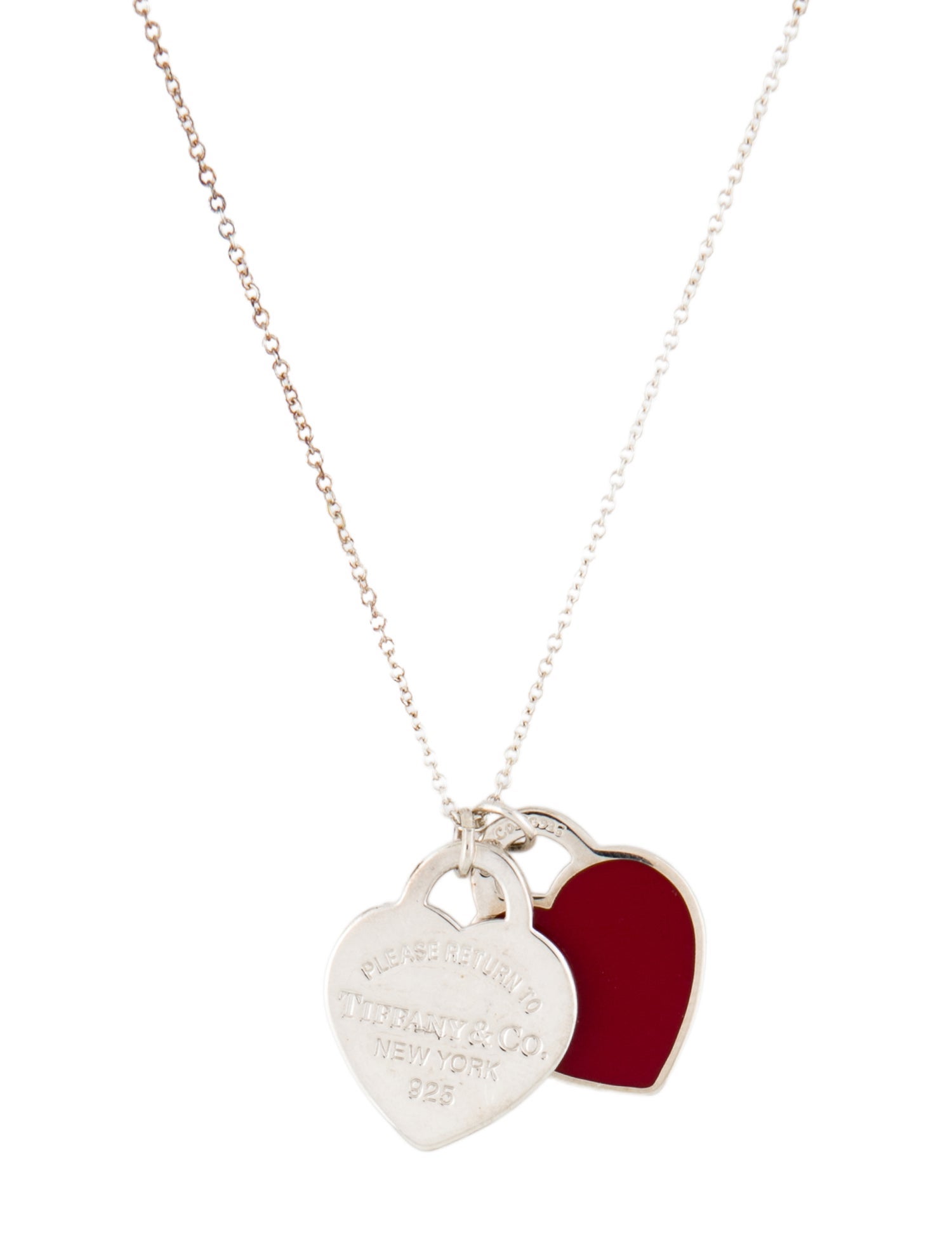 Tiffany & Co. Enamel Double Heart Tag Pendant Necklace