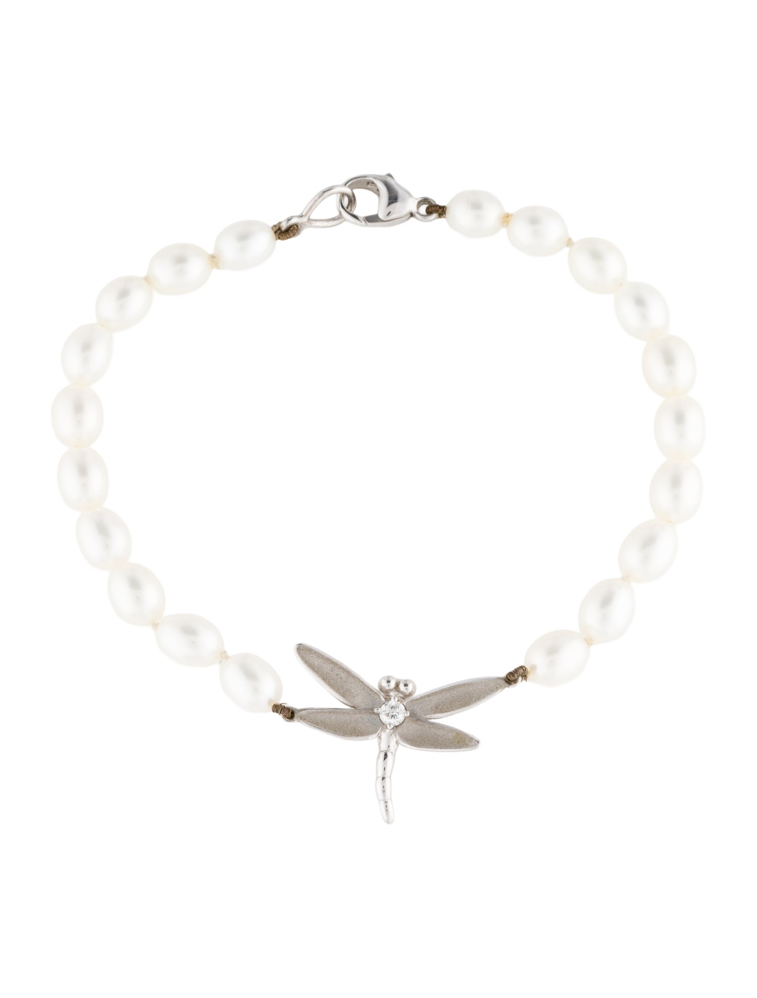 Tiffany & Co. 18K Pearl & Diamond Dragonfly Charm Bracelet