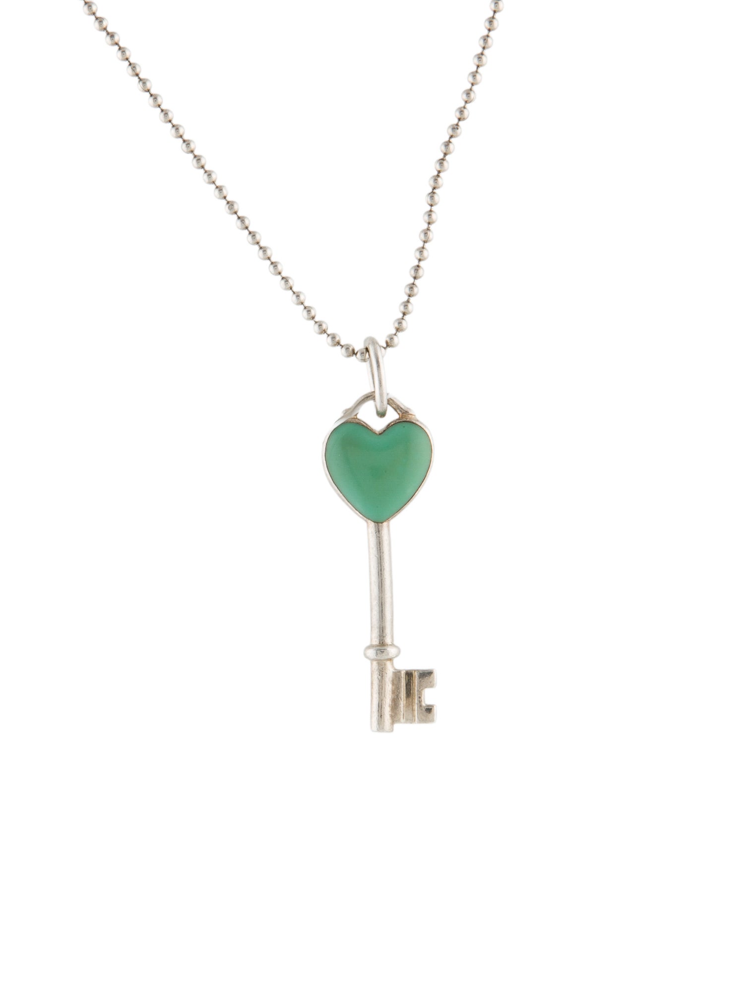Tiffany & Co. Enamel Heart Key Pendant Necklace
