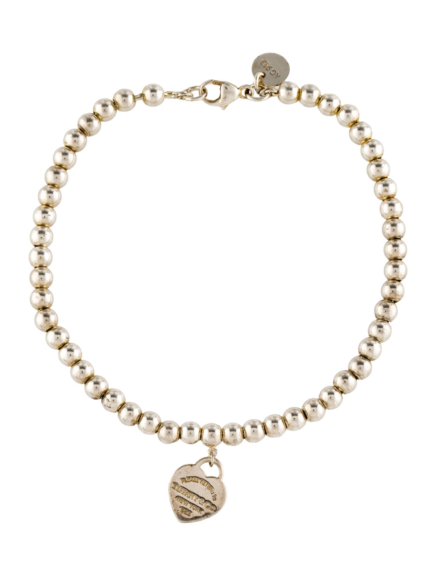 Tiffany & Co. Enamel Heart Tag Charm Bead Bracelet