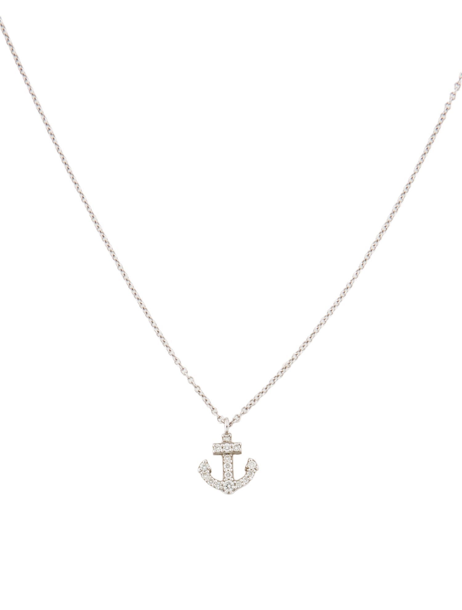 Tiffany & Co. 18K Diamond Mini Anchor Pendant Necklace