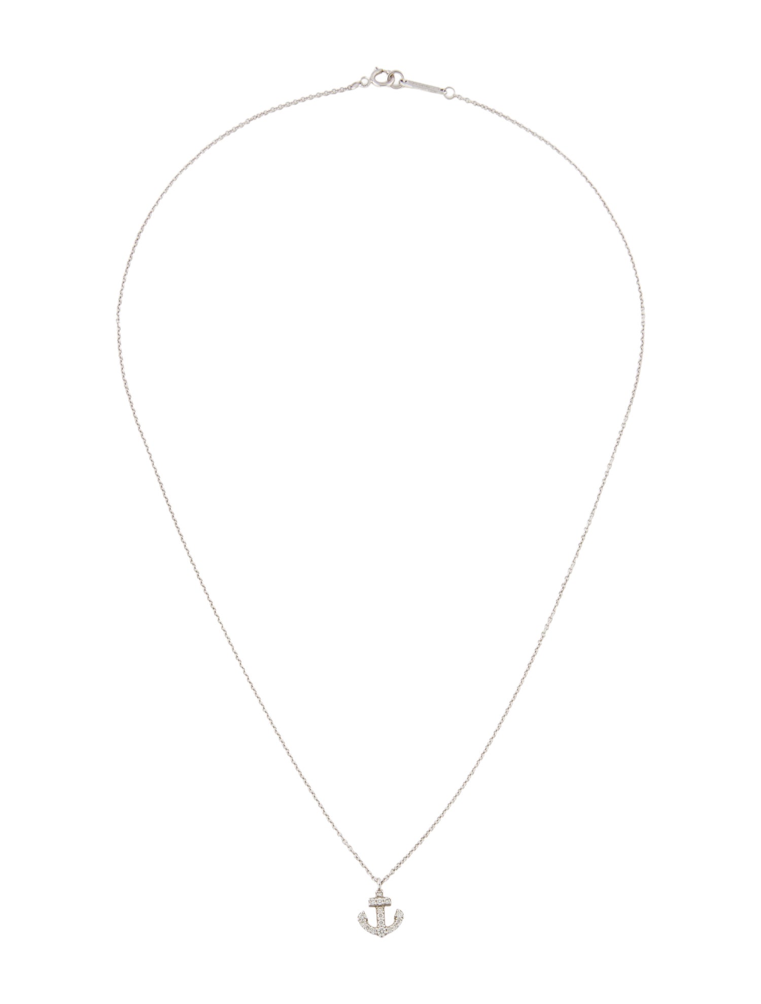 Tiffany & Co. 18K Diamond Mini Anchor Pendant Necklace