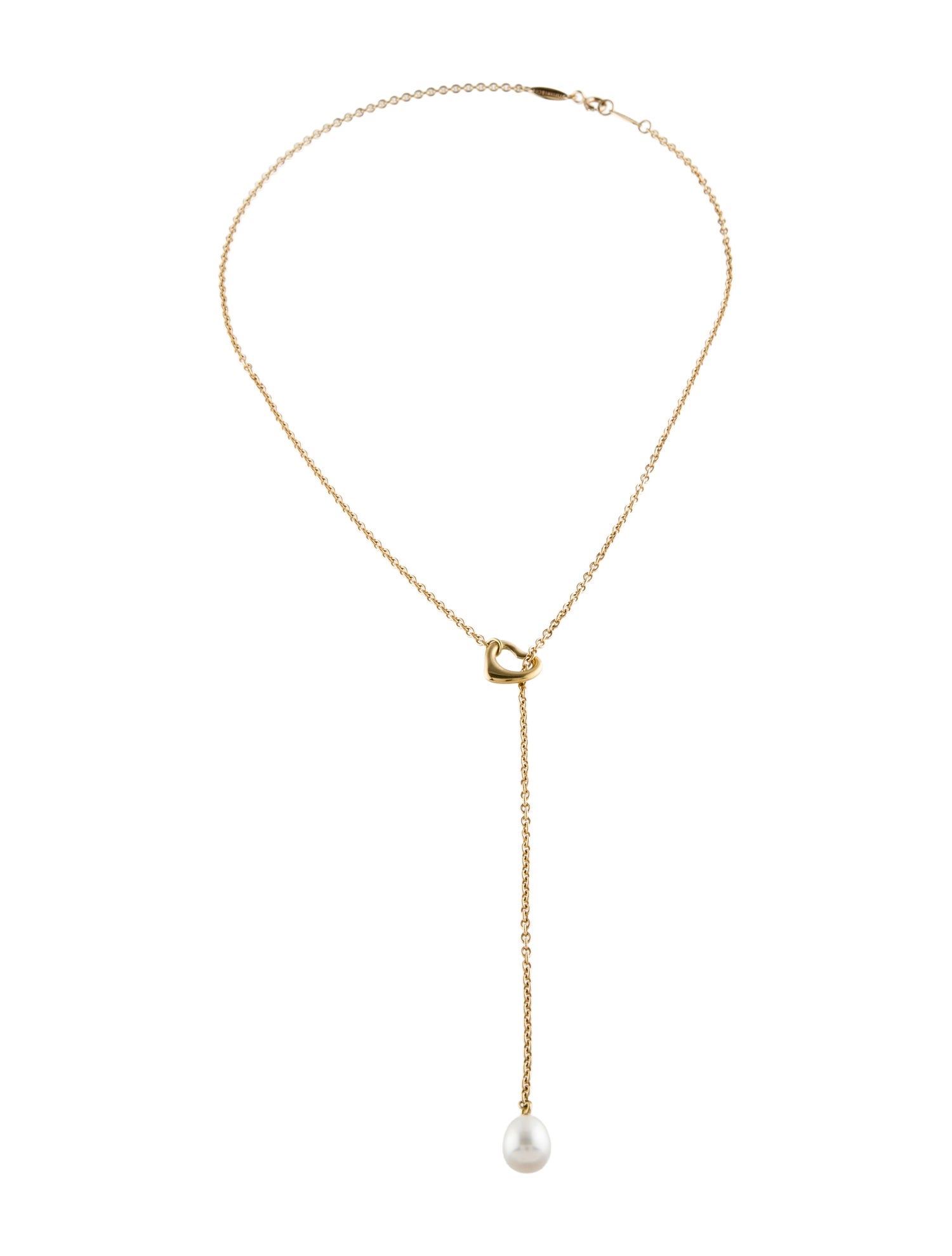 Tiffany & Co. 18K Pearl Open Heart Lariat Necklace