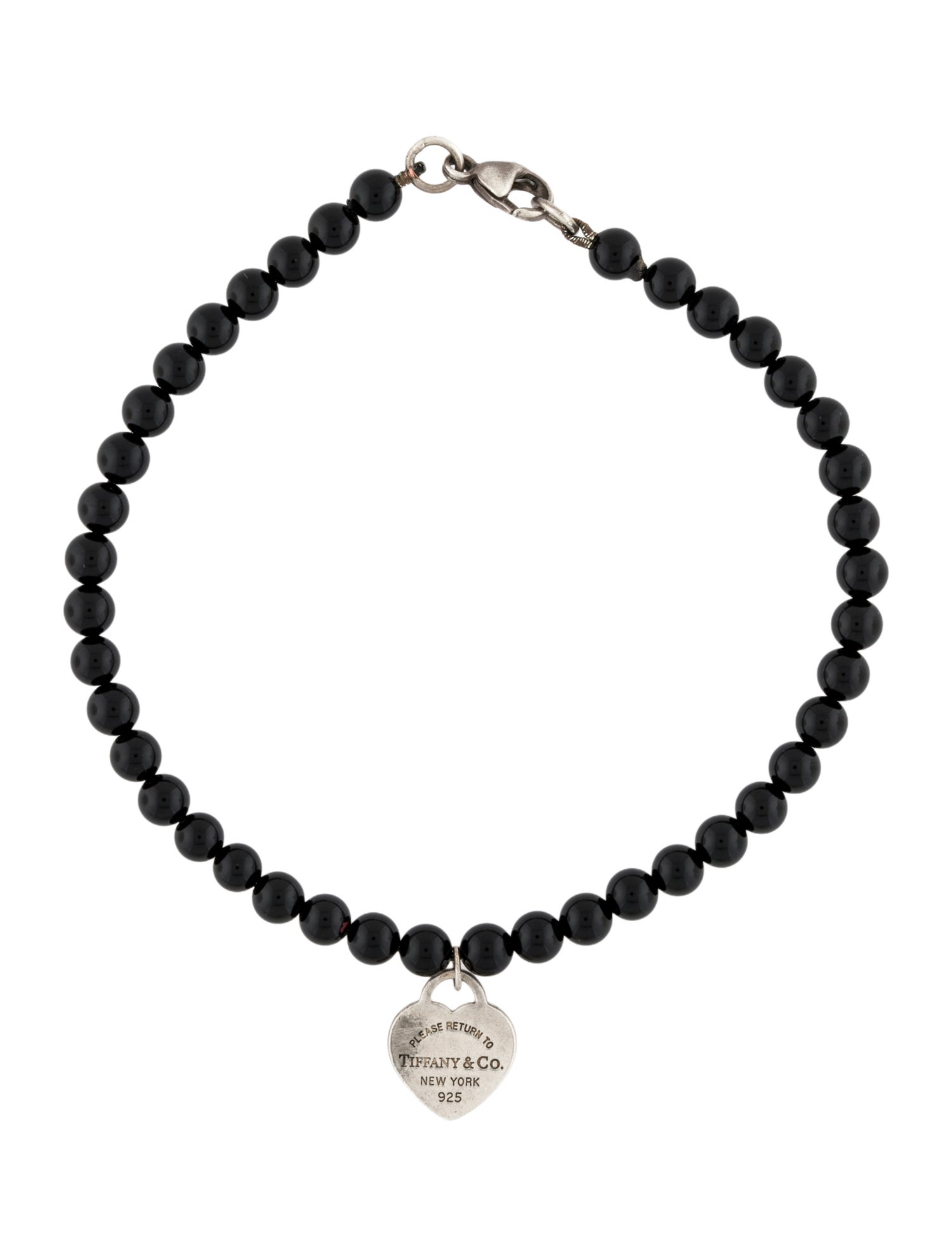 Tiffany & Co. Onyx Heart Tag Charm Bead BRacelet