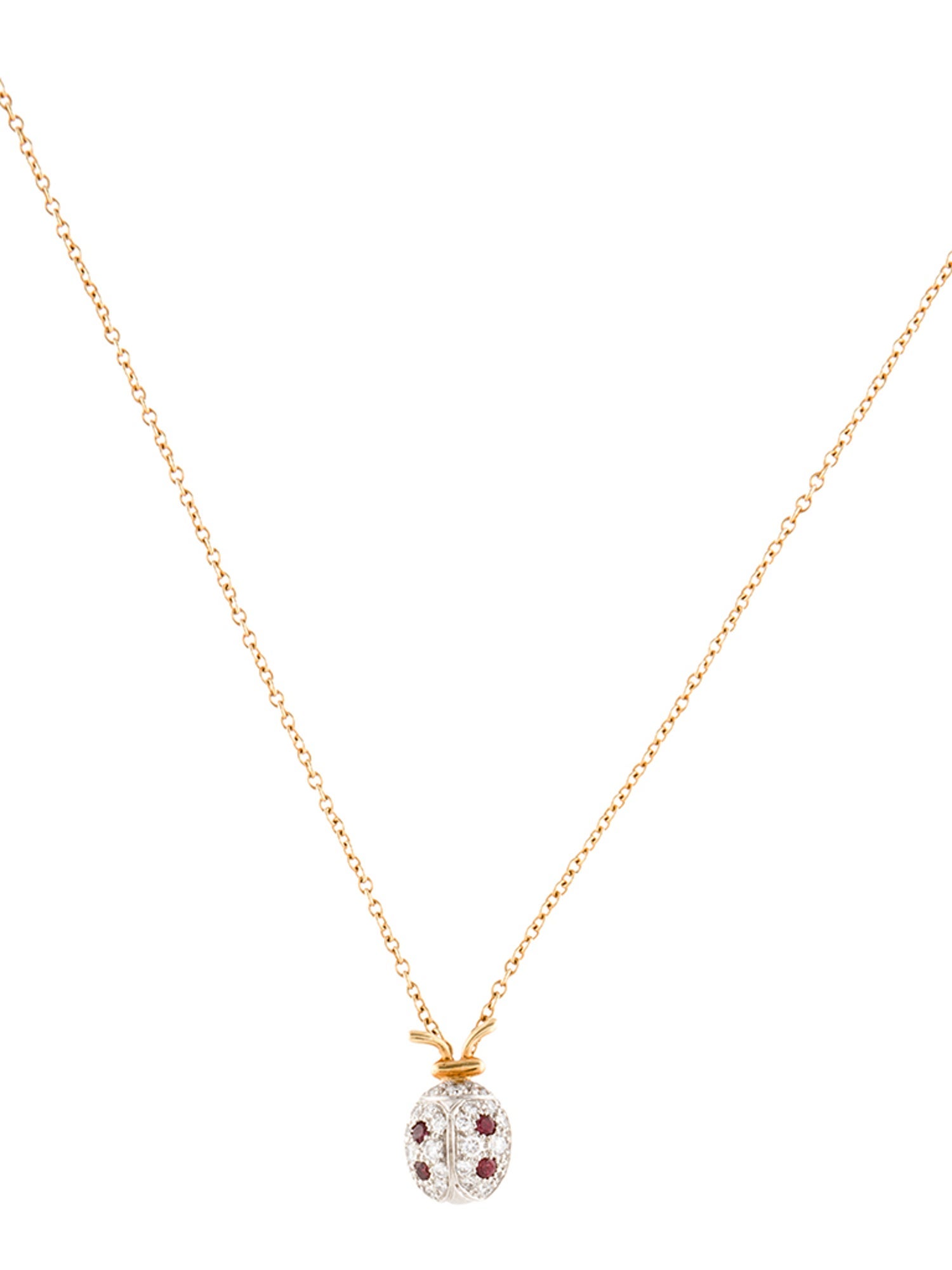 Tiffany & Co. 18K Diamond & Garnet Ladybug Pendant Necklace