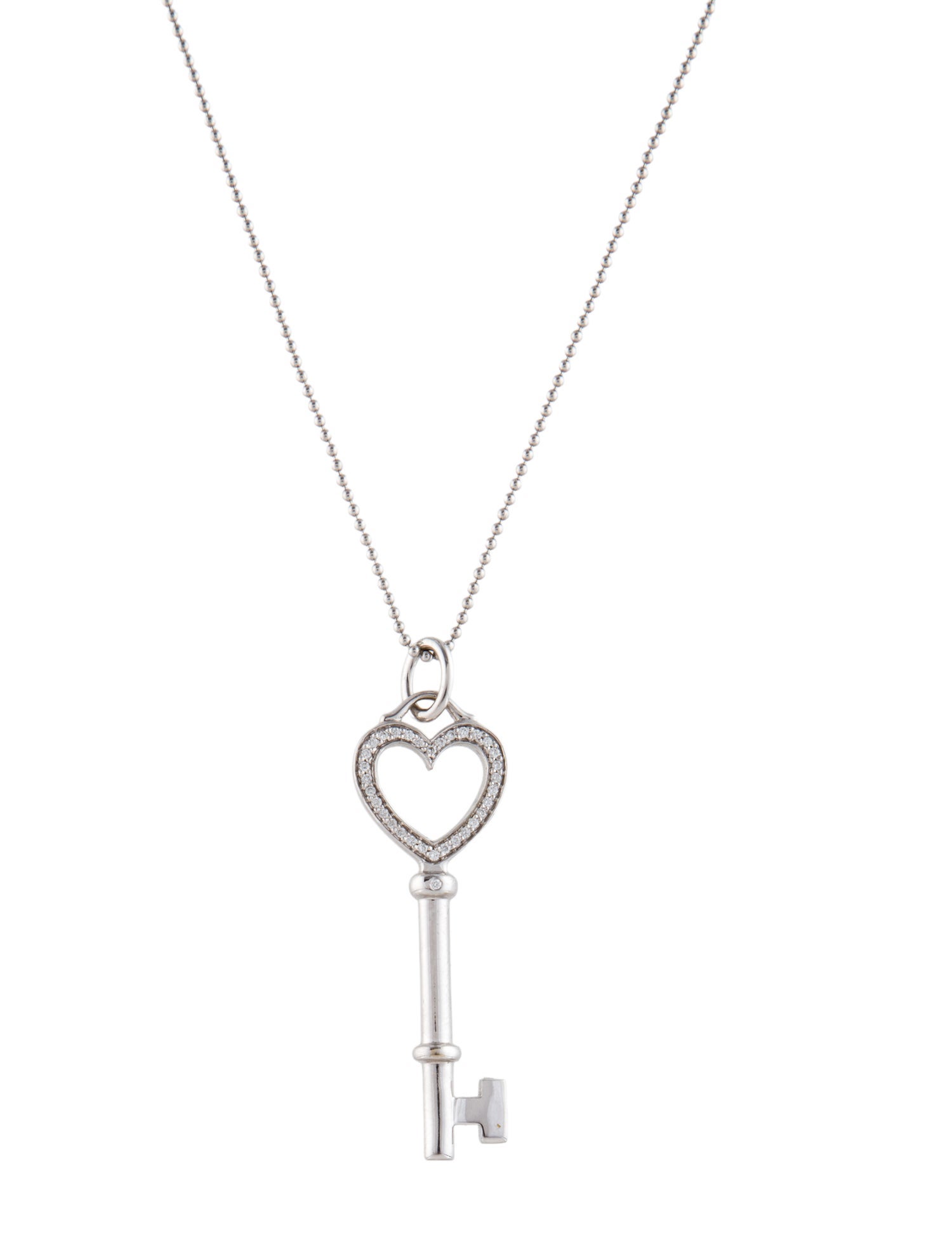 Tiffany & Co. 18K Diamond Heart Key Pendant Necklace