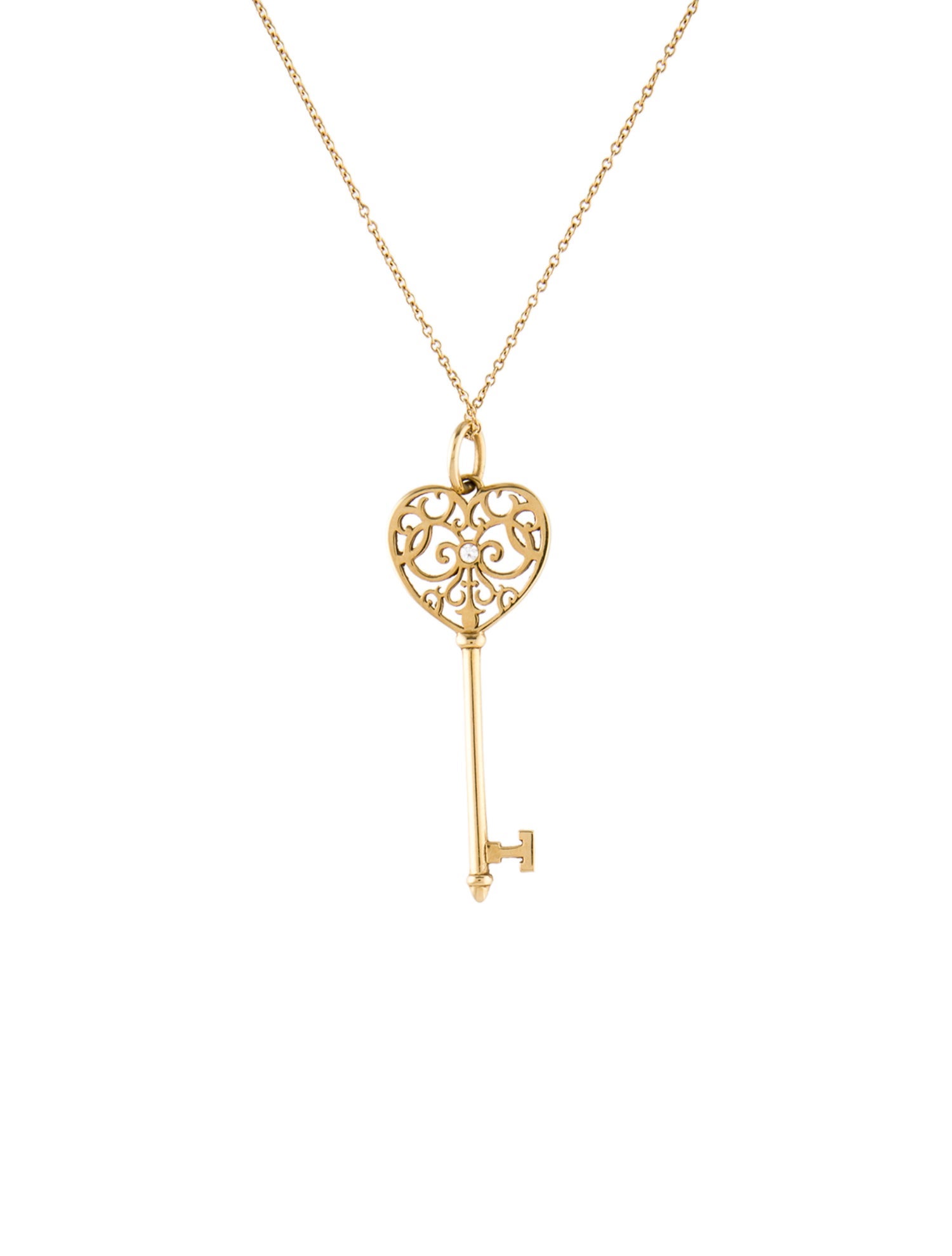 Tiffany & Co. 18K Diamond Enchant Heart Key Pendant Necklace