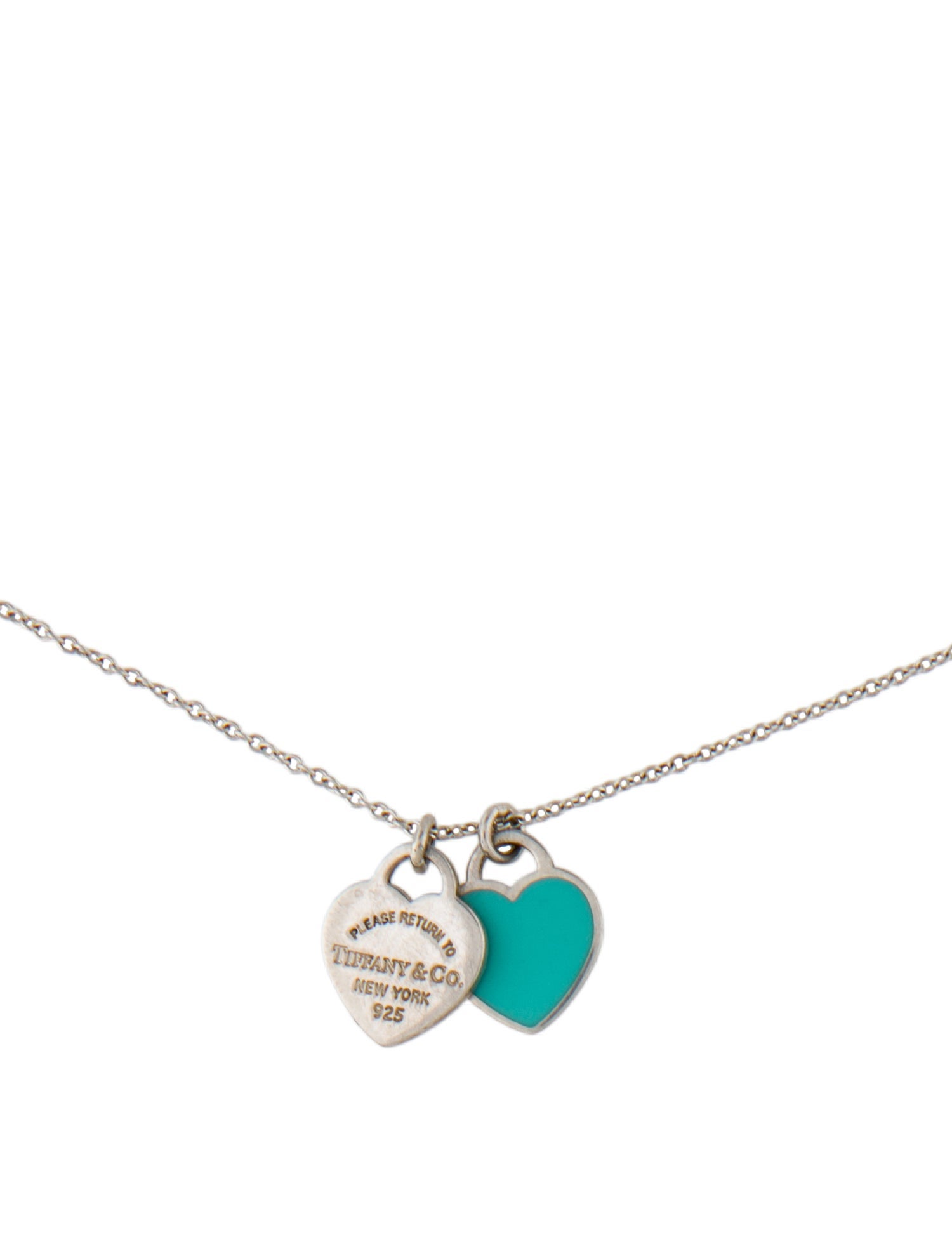 Tiffany & Co. Enamel Mini Double Heart Tag Pendant Necklace