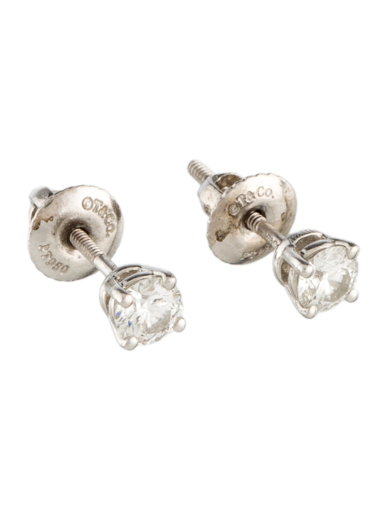 Tiffany & Co. Platinum Diamond Solitaire Stud Earrings