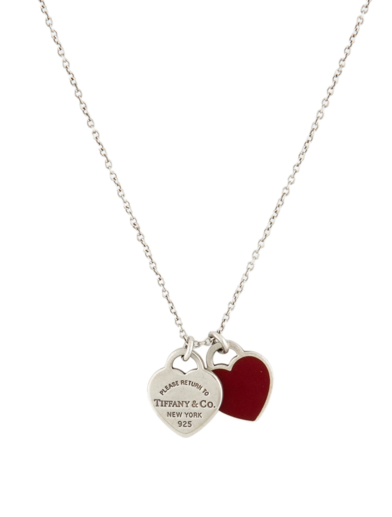 Tiffany & Co. Mini Enamel Double Heart Tag Pendant Necklace