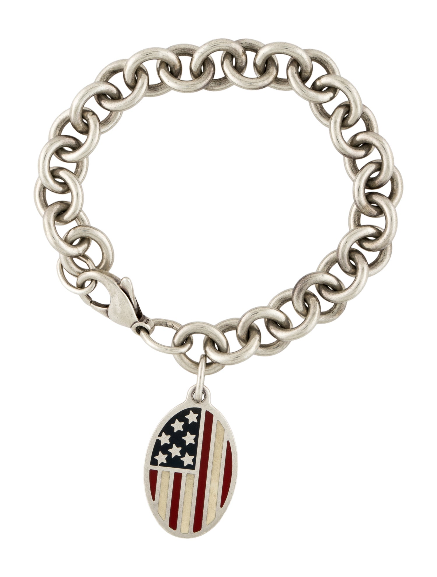Tiffany & Co. Vintage Enamel American Flag Remembrance Oval Tag Bracelet