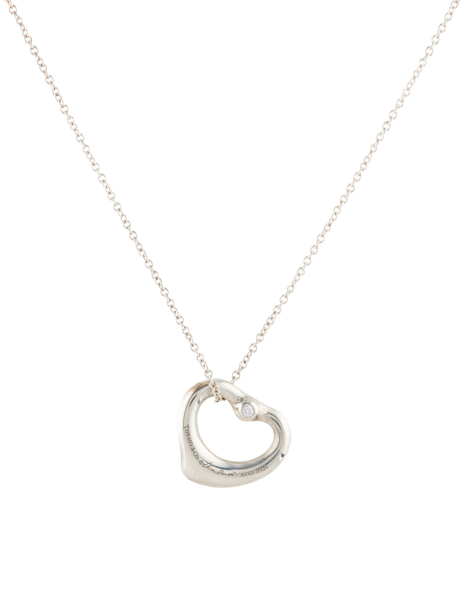 Tiffany & Co. Diamond Open Heart Pendant Necklace