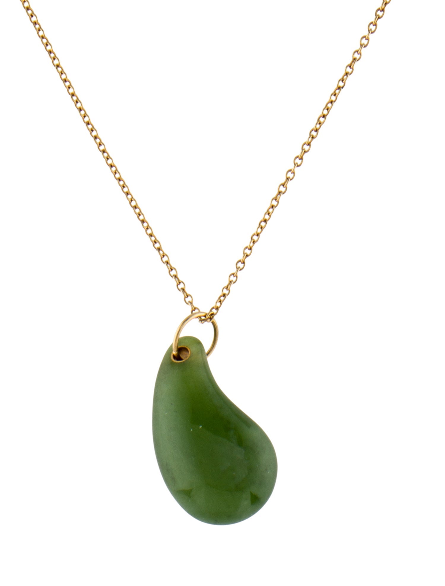 Tiffany & Co. 18K Nephrite Jade Teardrop Pendant Necklace