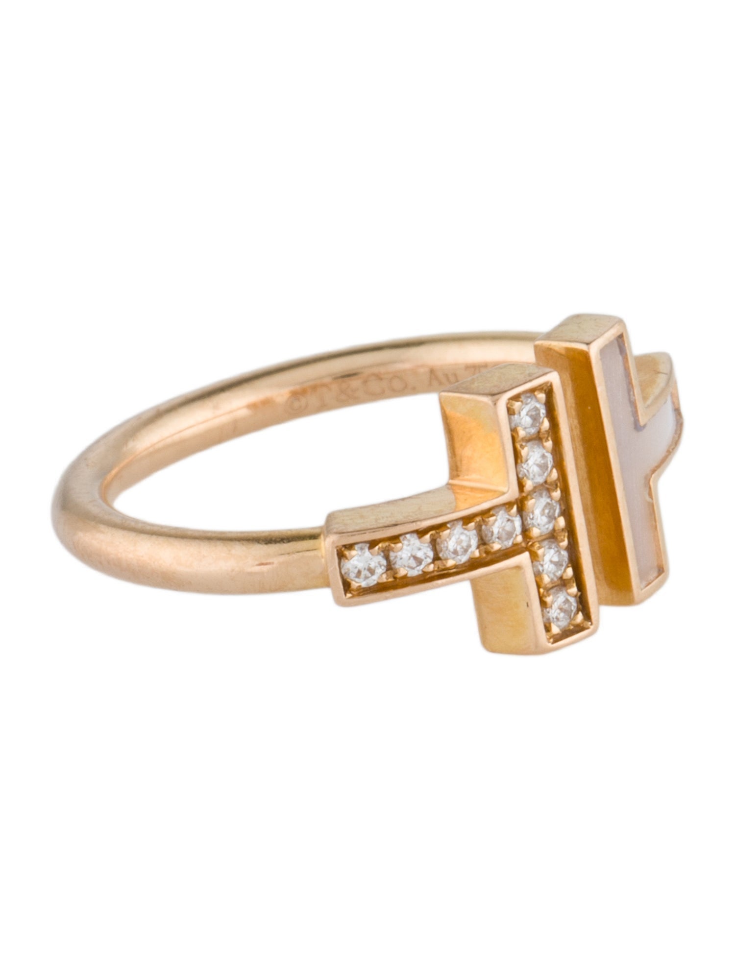 Tiffany & Co. 18K Mother of Pearl & Diamond T Wire Ring