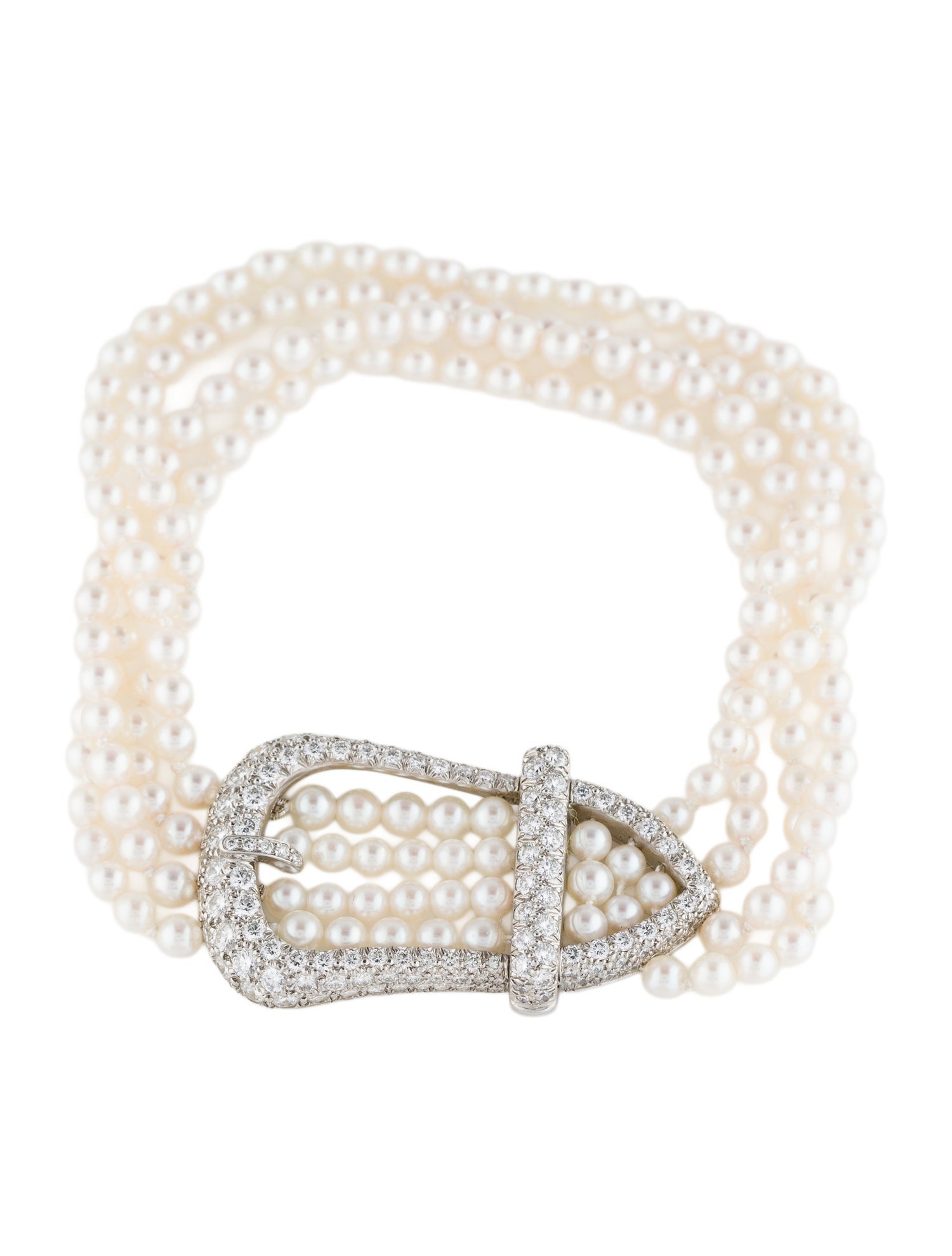 Tiffany & Co. Vintage Platinum Pearl & Diamond Buckle Link Bracelet
