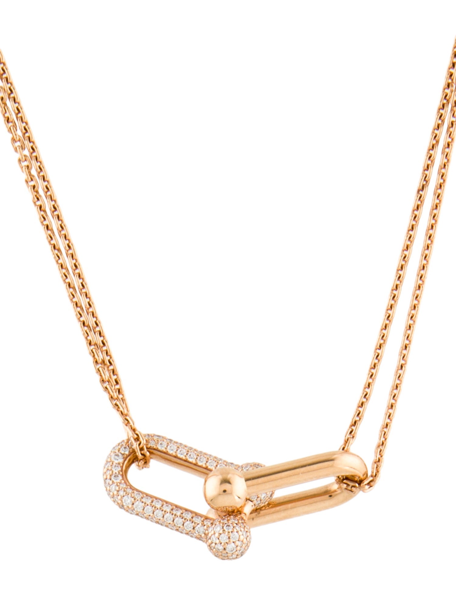 Tiffany & Co. 18K Diamond Large Double Link Pendant Necklace