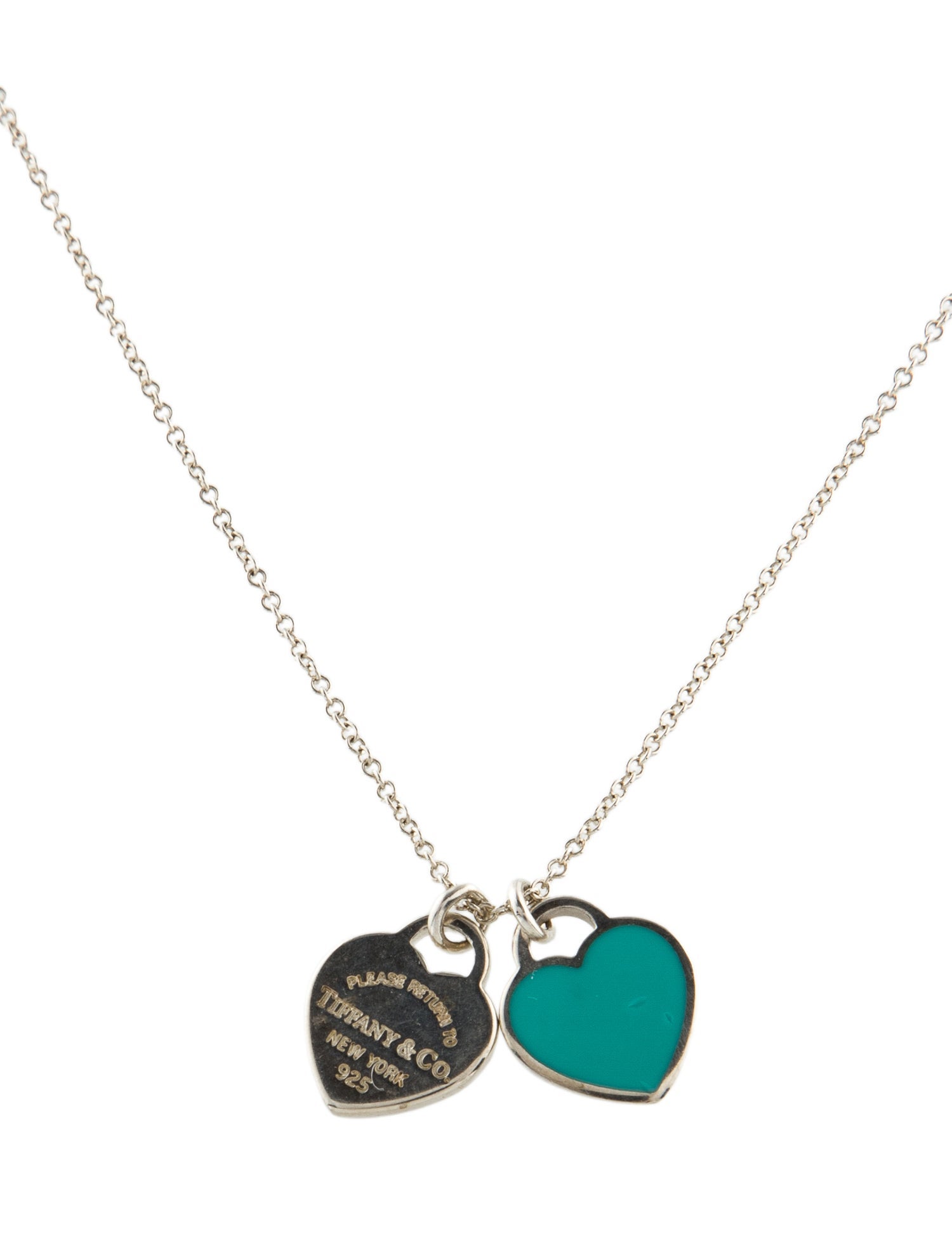 Tiffany & Co. Enamel Mini Double Heart Tag Pendant Necklace