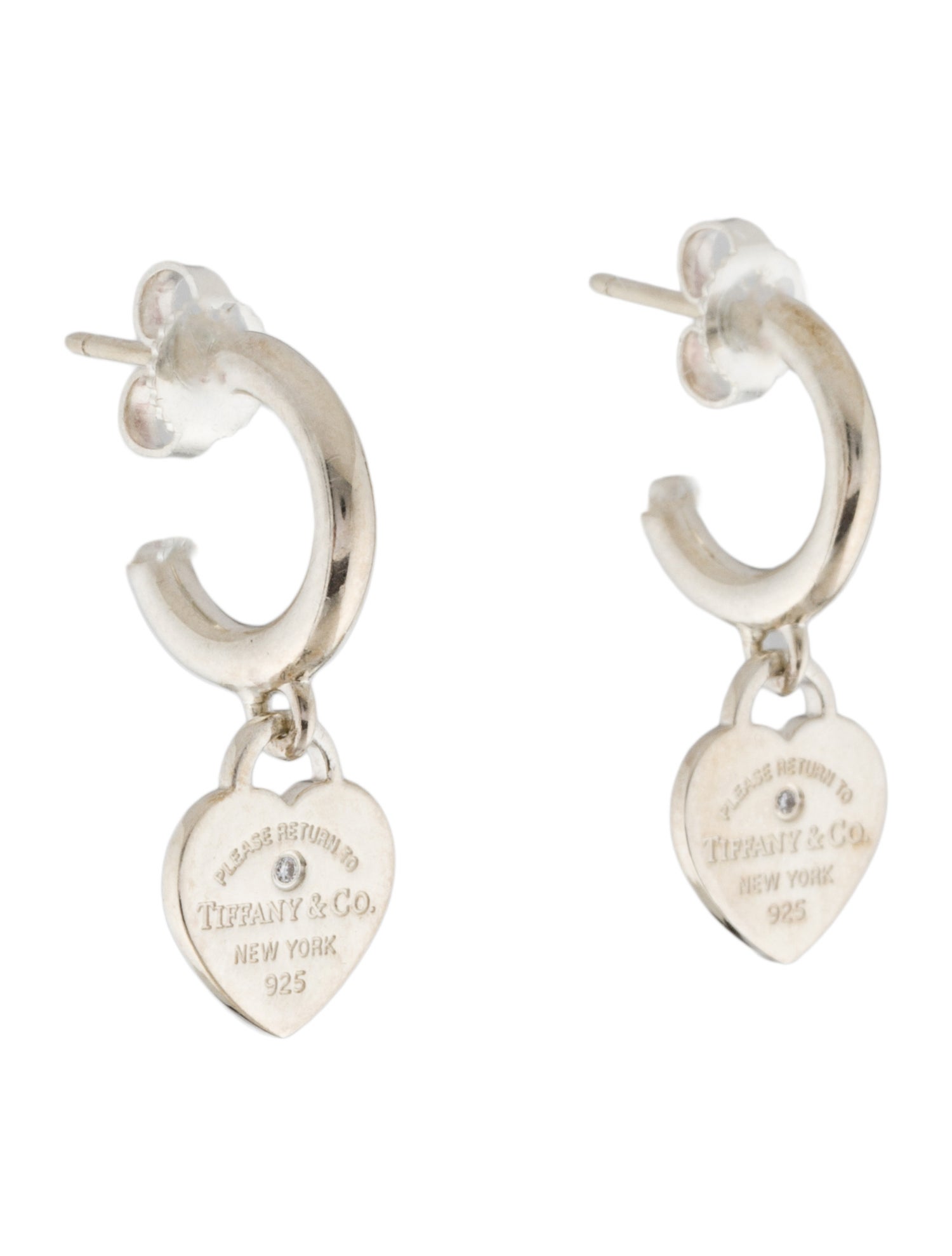 Tiffany & Co. Diamond Mini Heart Tag Hoop Earrings