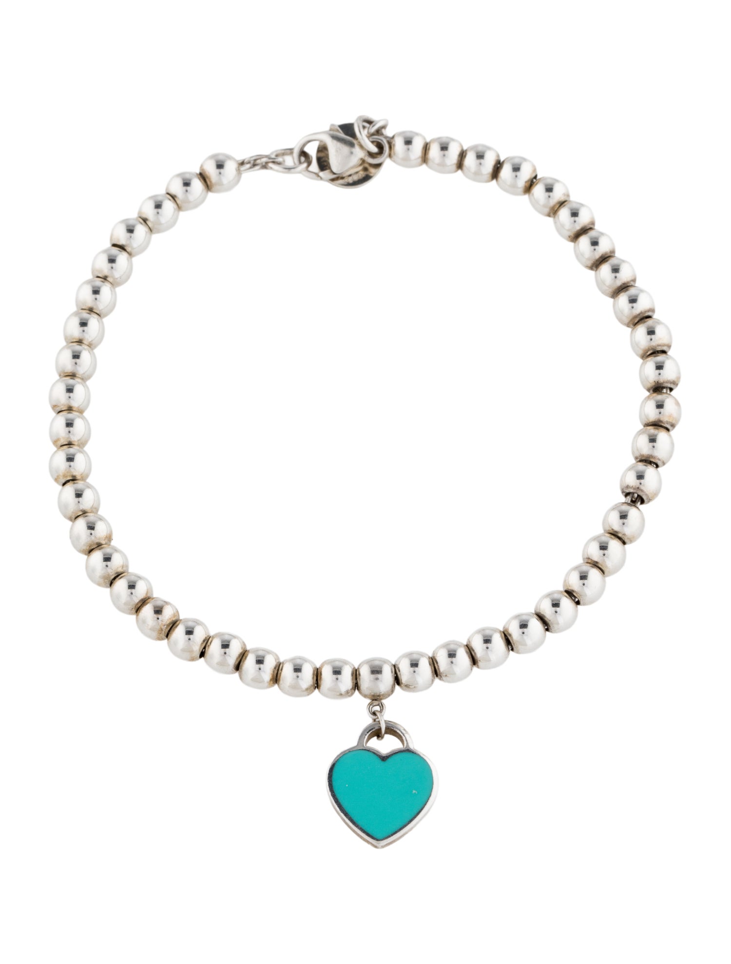 Tiffany & Co. Diamond & Enamel Heart Charm Bead Bracelet