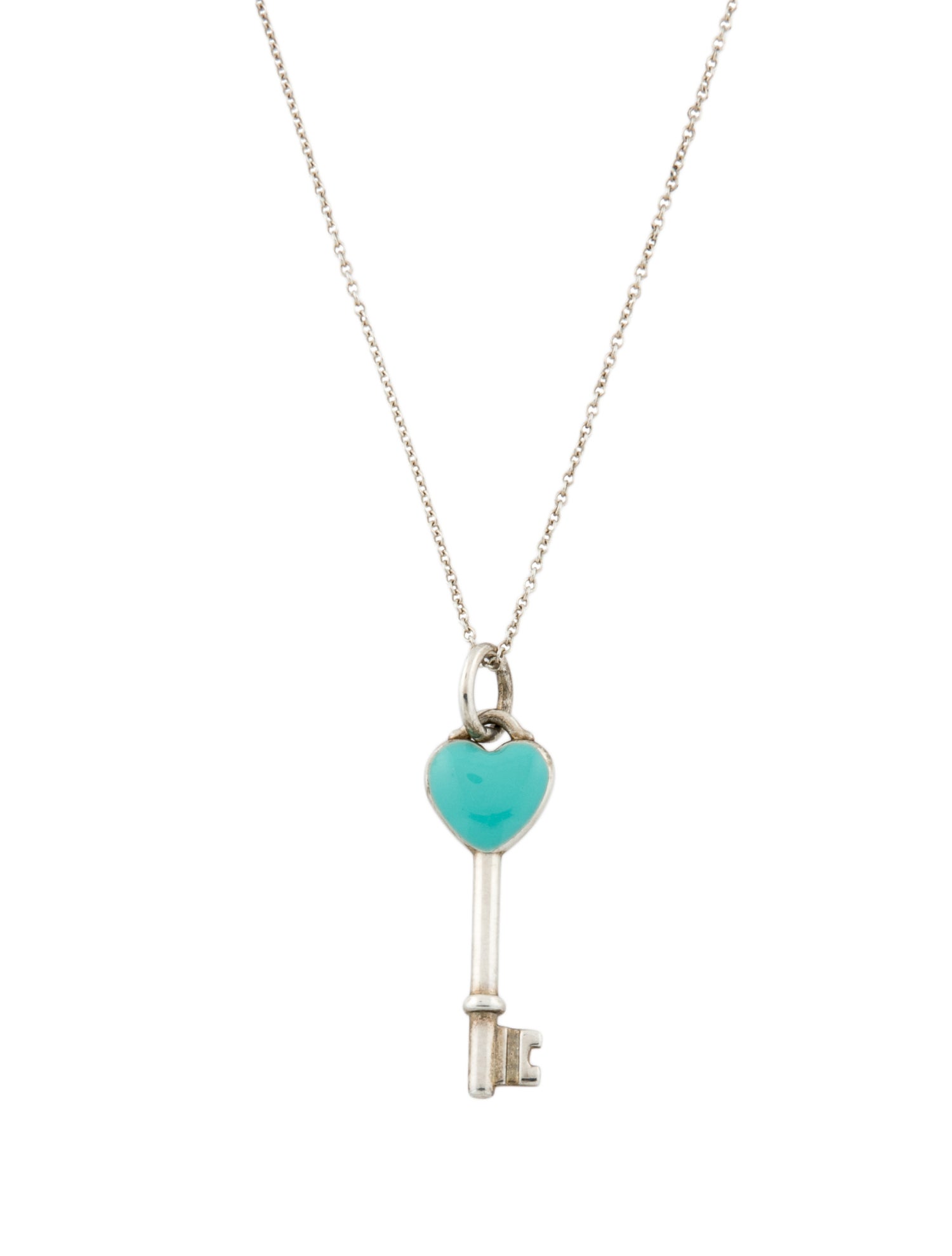 Tiffany & Co. Enamel Heart Key Pendant Necklace