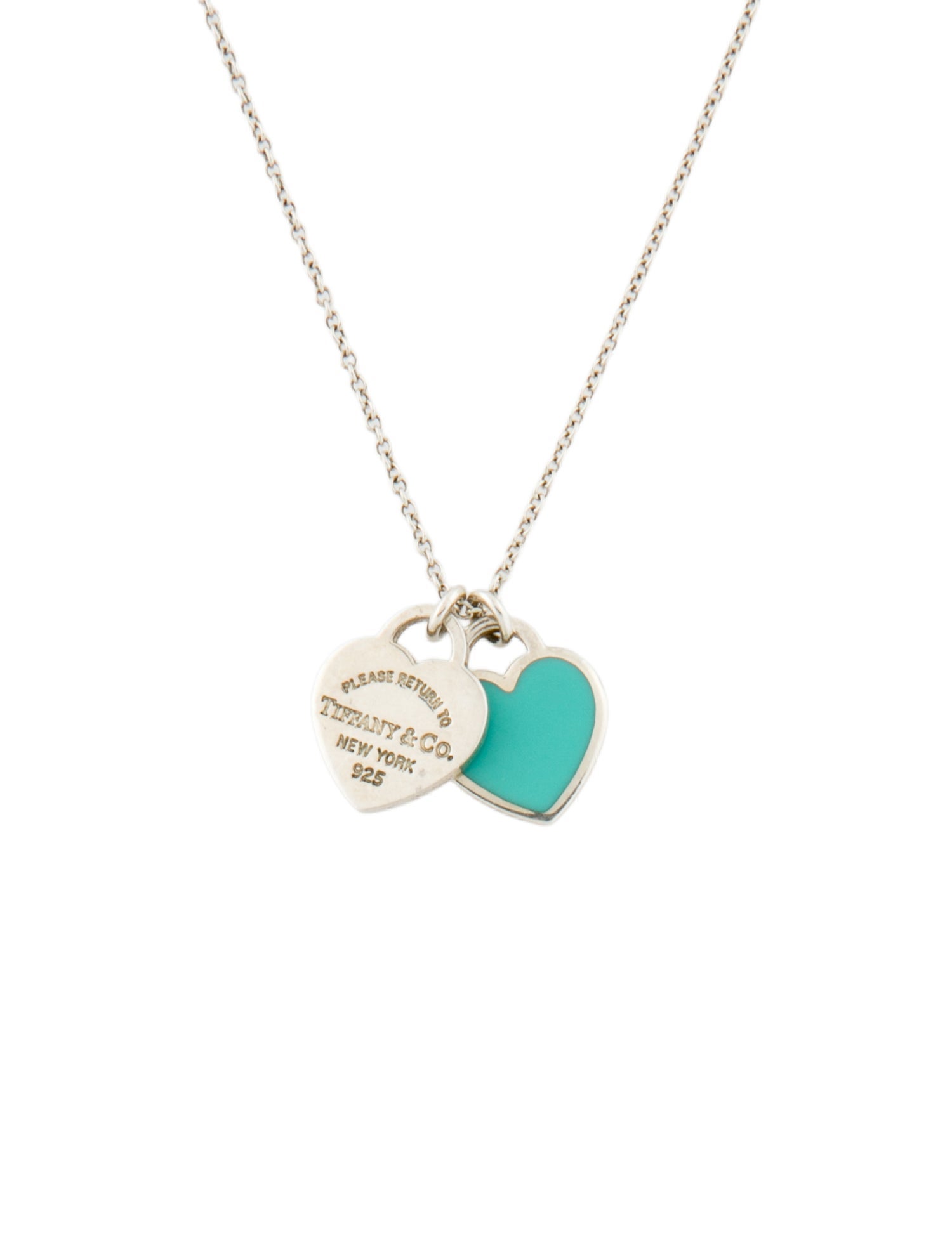 Tiffany & Co. Enamel Double Heart Tag Pendant Necklace