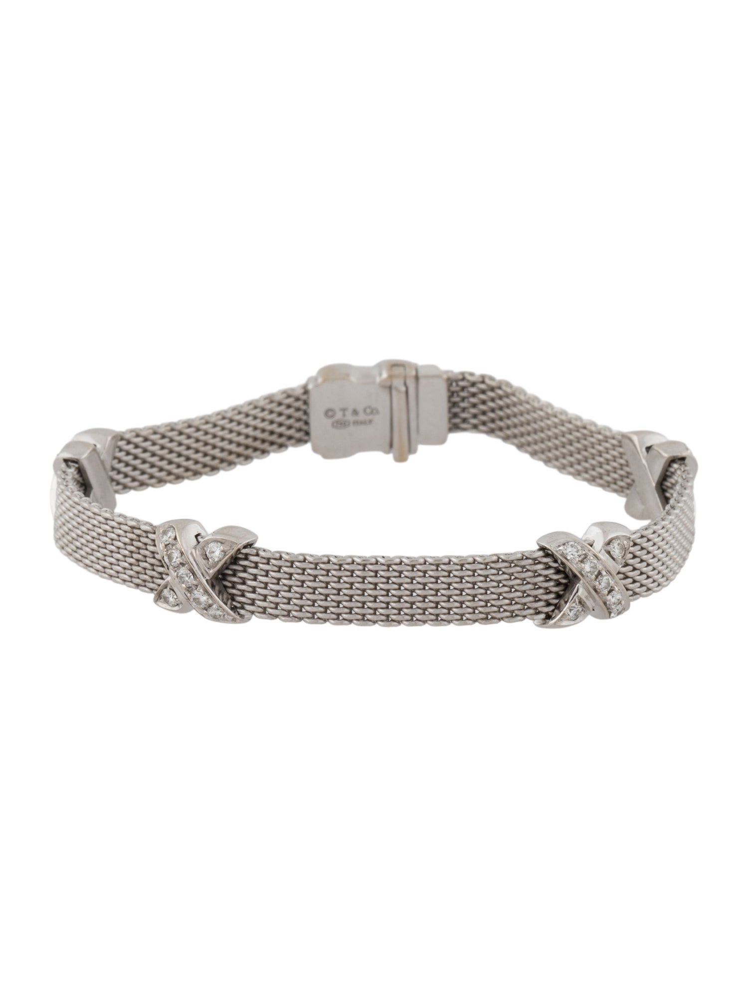 Tiffany & Co. Vintage 18K Diamond X Mesh Station Bracelet