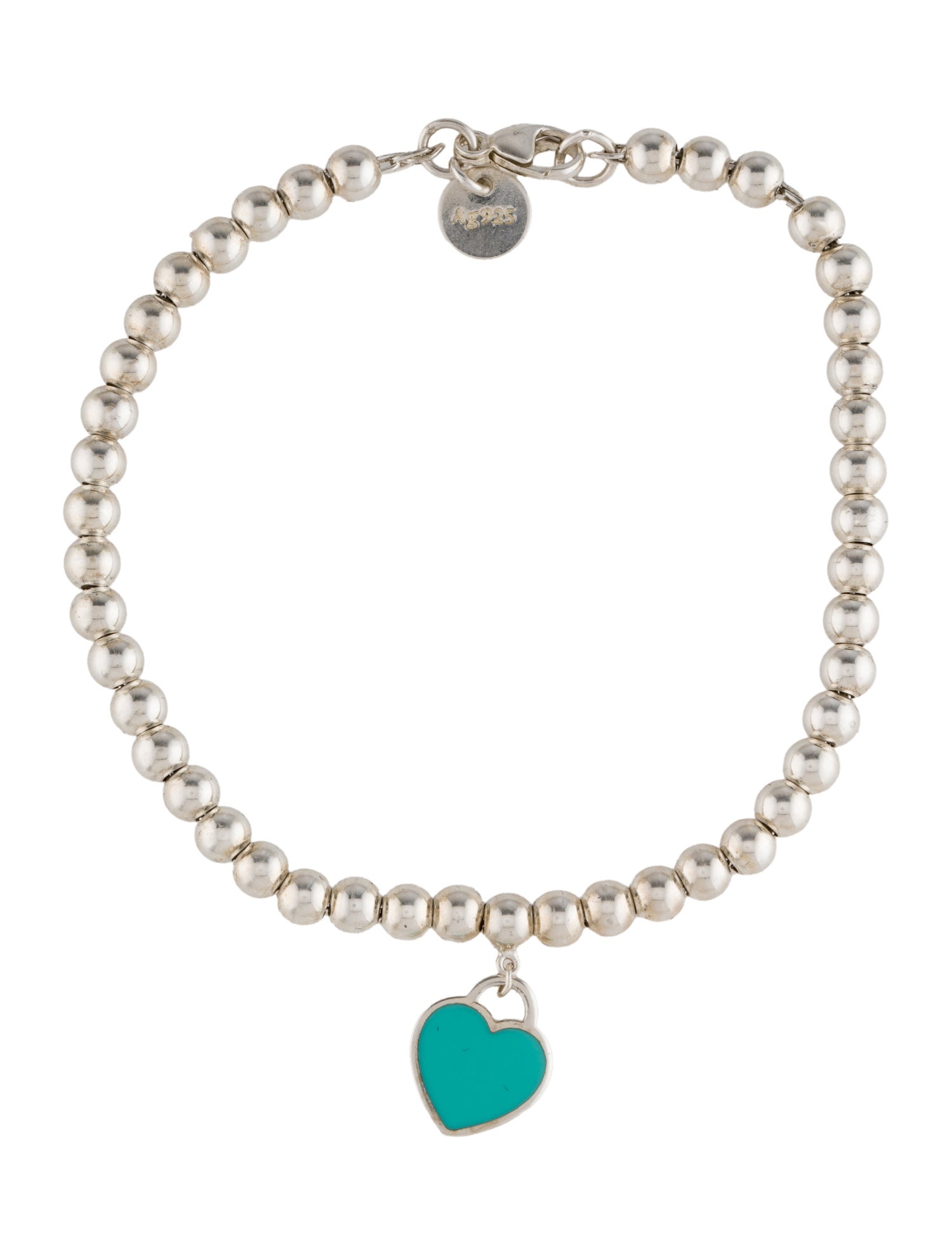 Tiffany & Co. Enamel Heart Tag Beaded Charm Bracelet