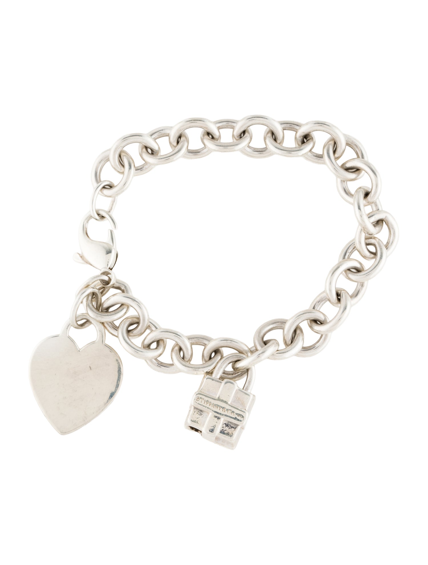 Tiffany & Co. Gift Box Lock Charm & Heart Tag Bracelet