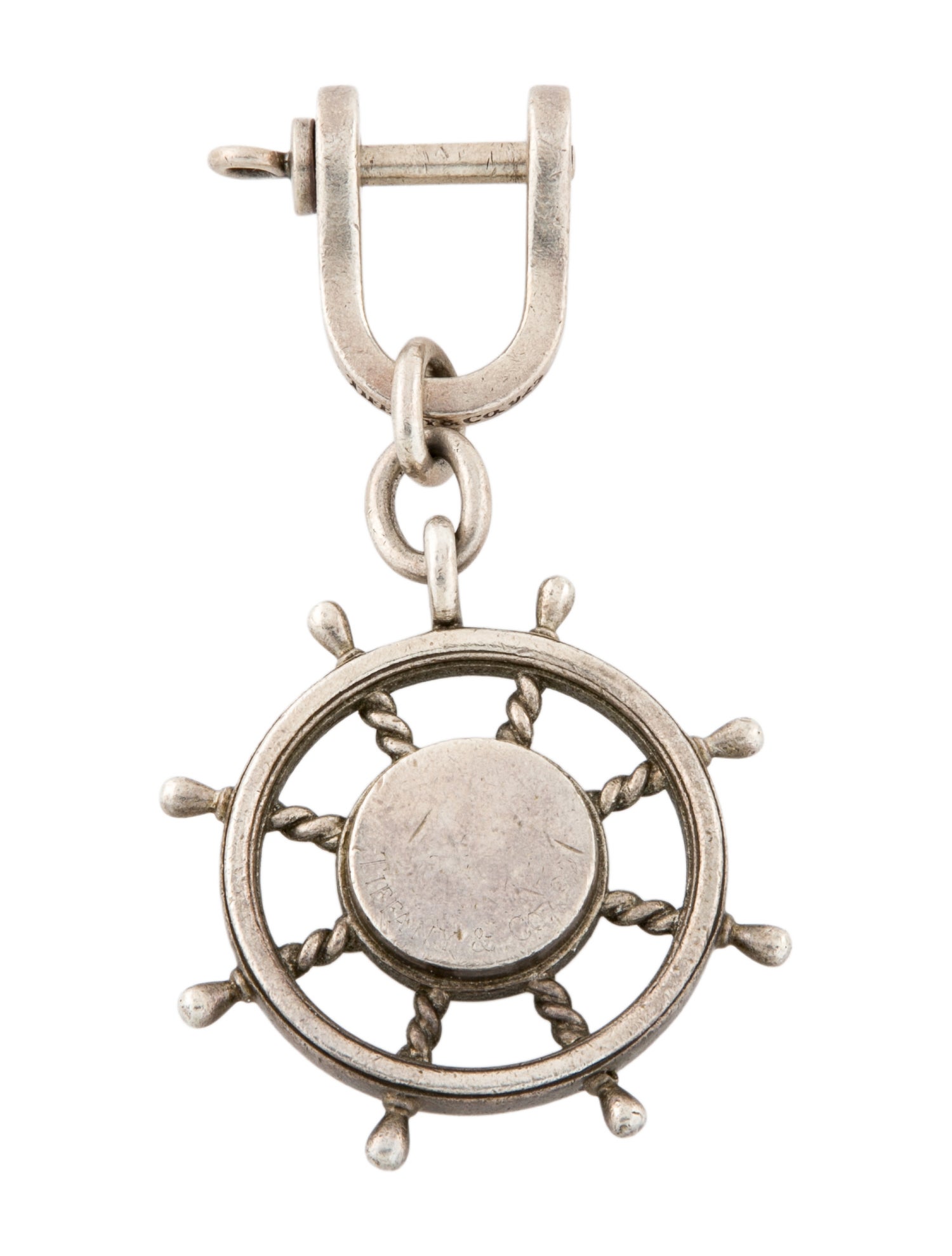Tiffany & Co. metal boat wheel compass keychain charm