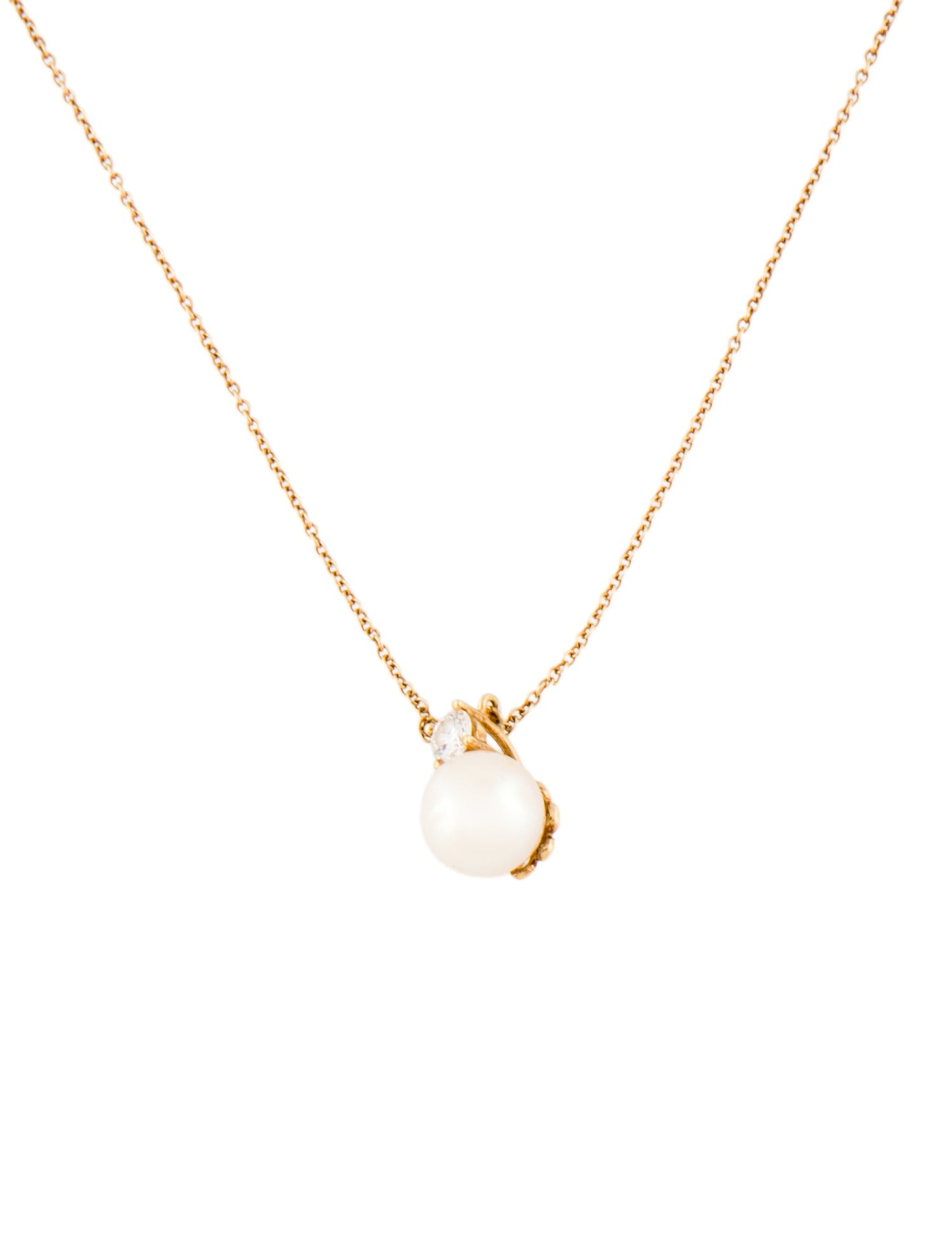 Tiffany & Co. 18K Pearl & Diamond Pendant Necklace