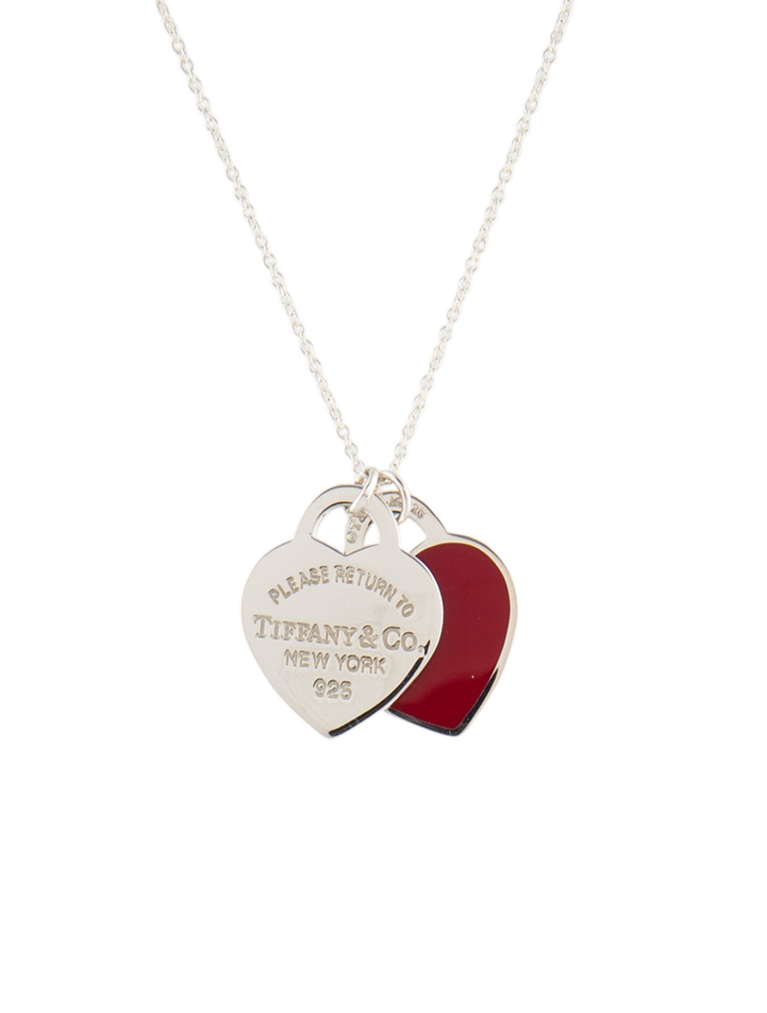 Tiffany & Co. Enamel Double Heart Pendant Necklace