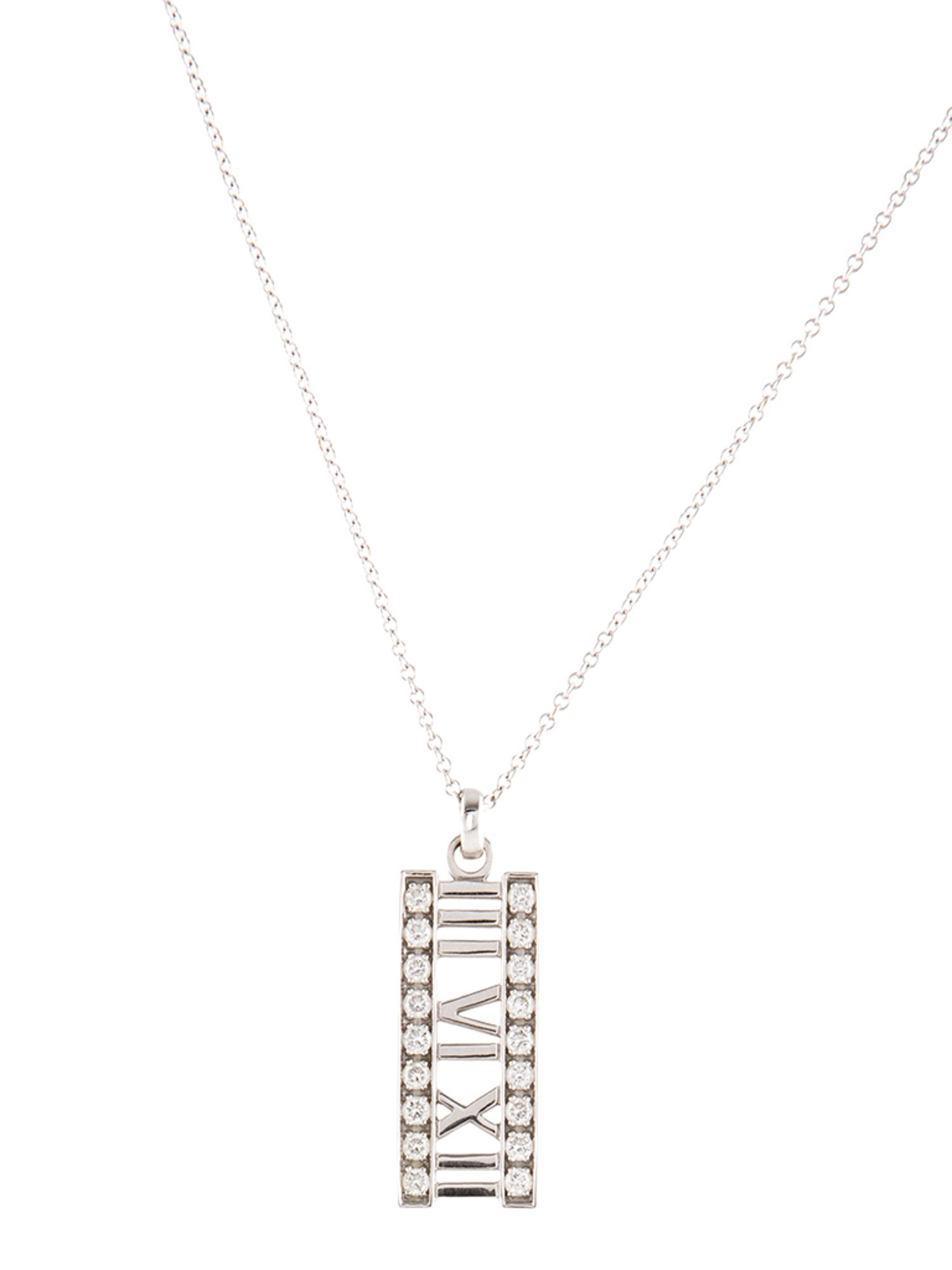 Tiffany & Co. 18K Diamond Atlas Bar Pendant Necklace