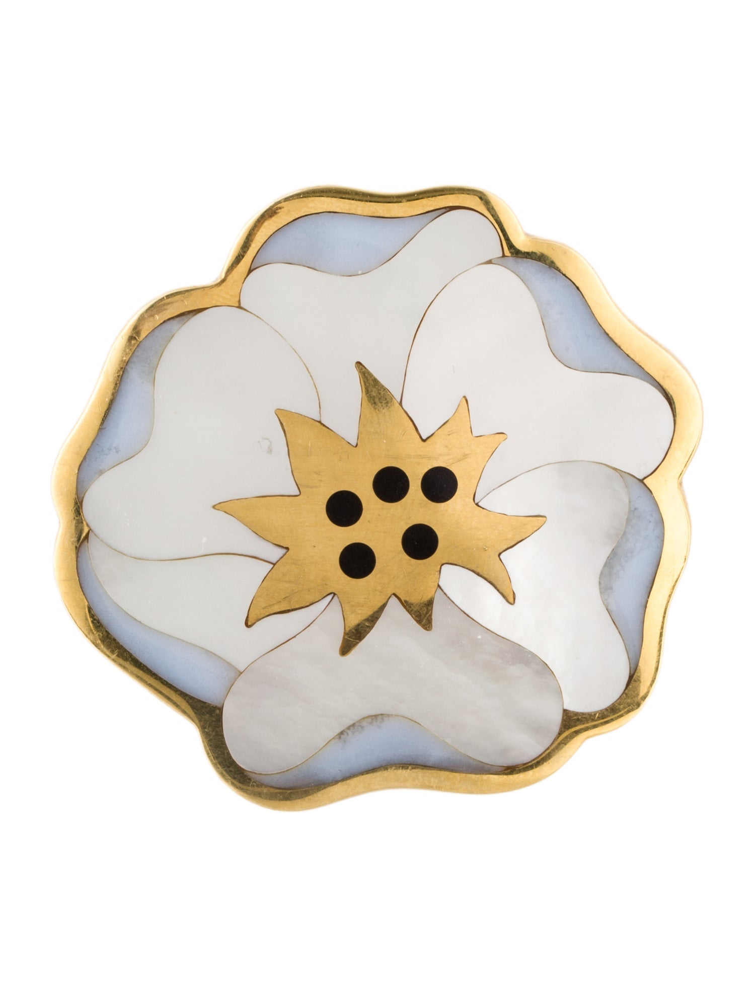 Tiffany & Co. Vintage 18K Mother of Pearl, Chalcedony & Nephrite Flower Brooch